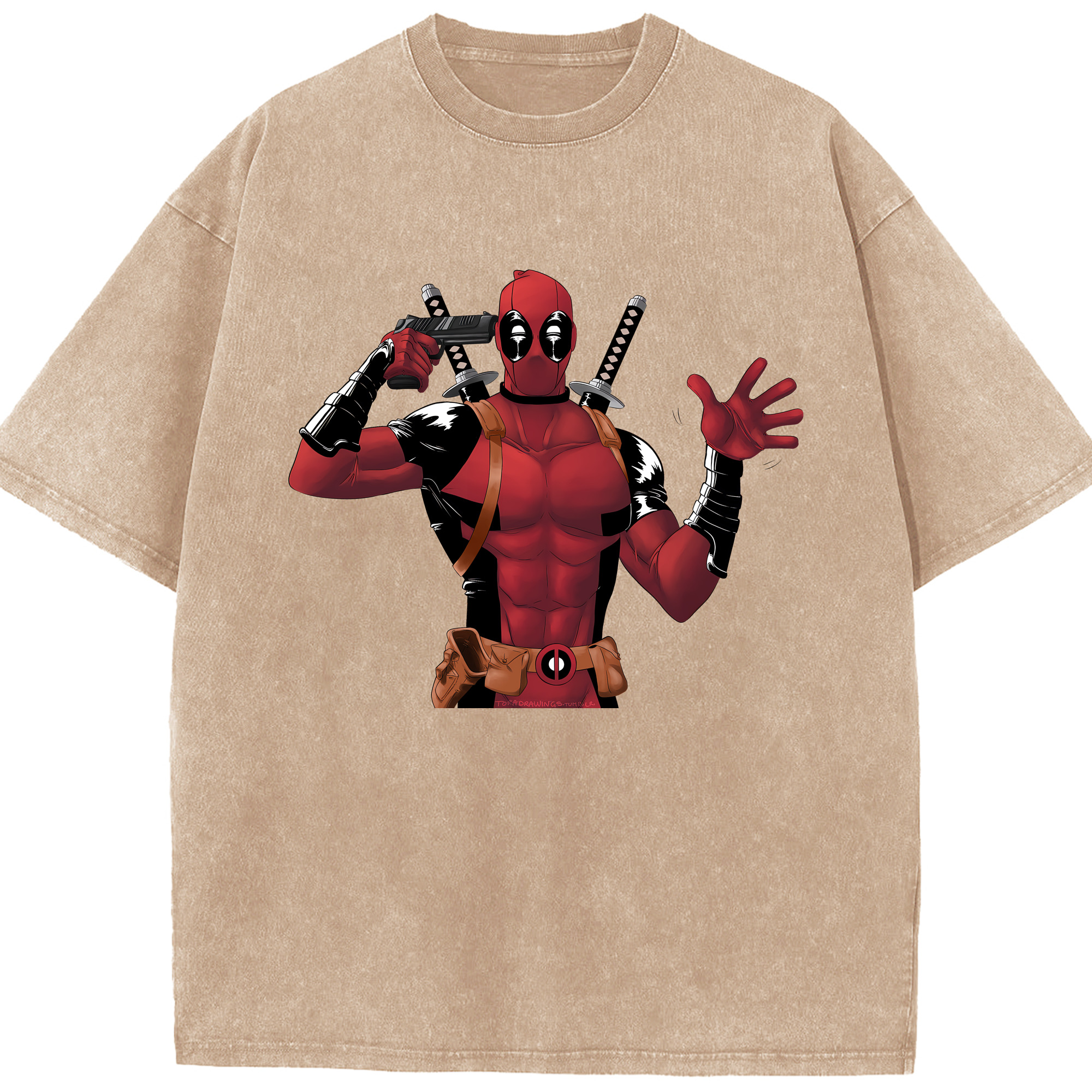 （画像用） Deadpool デッドプール 綿100% ヴィンテージ風 半袖Tシャツ（フロントプリント）