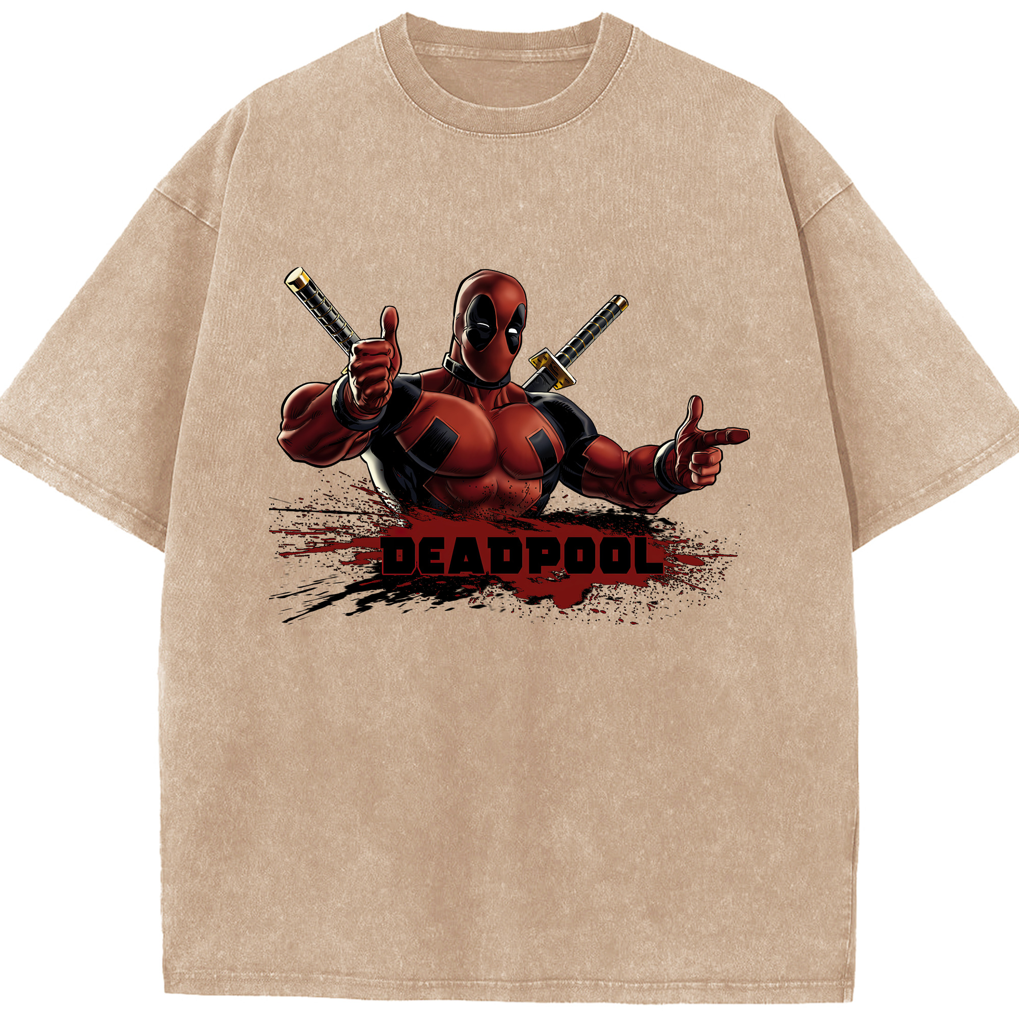 （画像用） Deadpool デッドプール 綿100% ヴィンテージ風 半袖Tシャツ（フロントプリント）