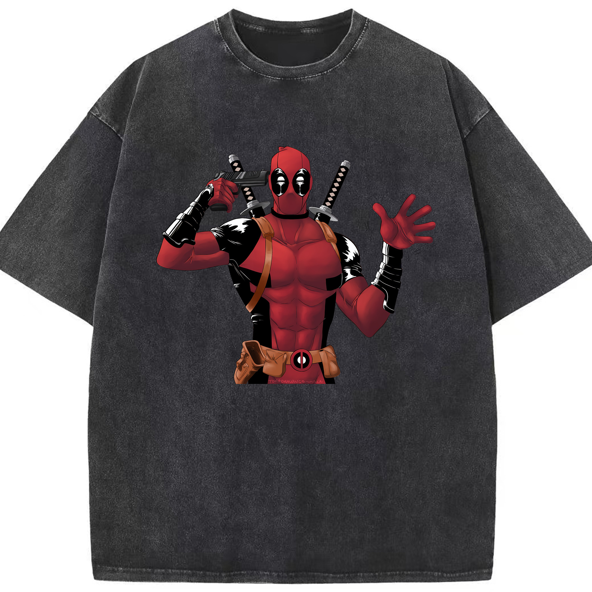 （画像用） Deadpool デッドプール 綿100% ヴィンテージ風 半袖Tシャツ（フロントプリント）