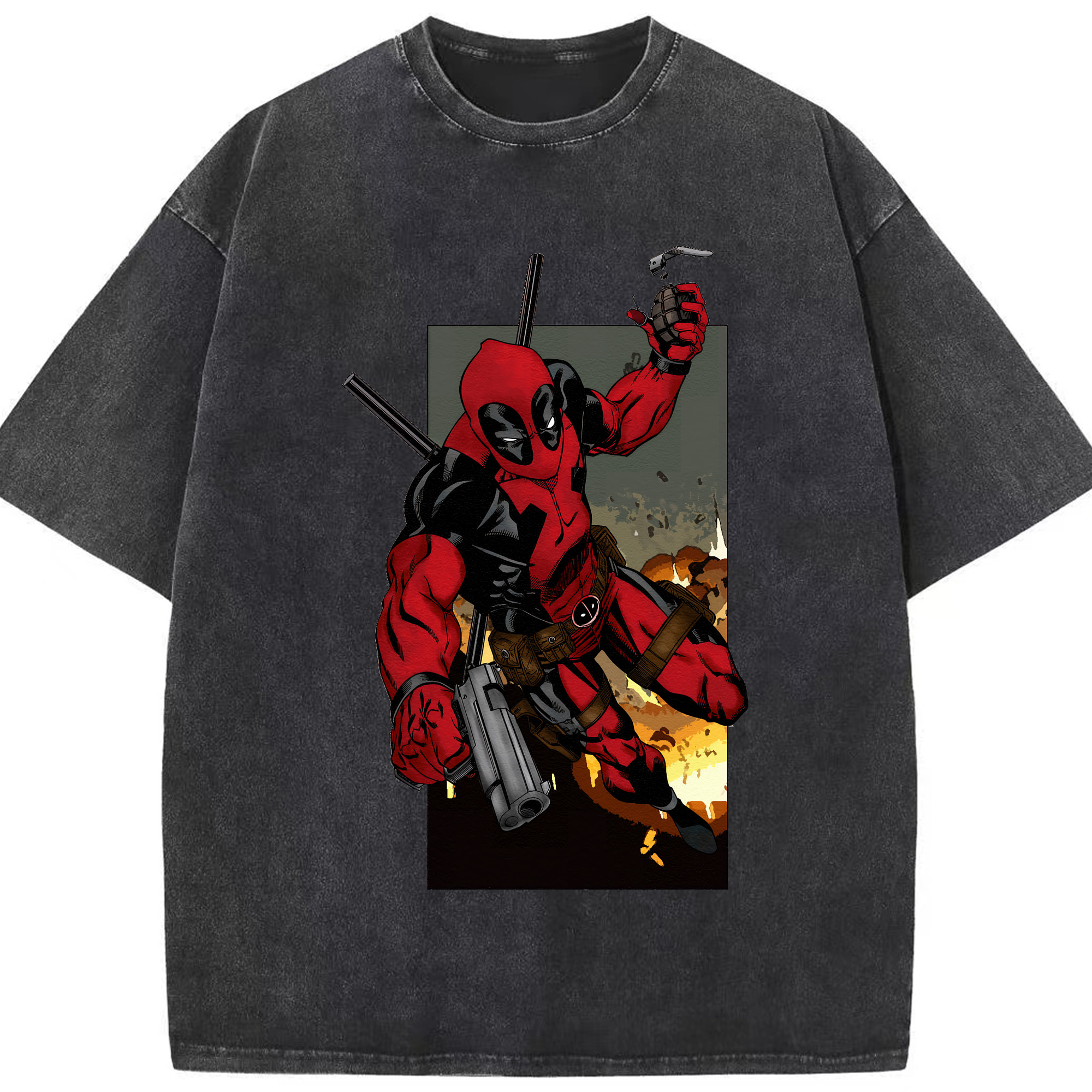 （画像用） Deadpool デッドプール 綿100% ヴィンテージ風 半袖Tシャツ（フロントプリント）