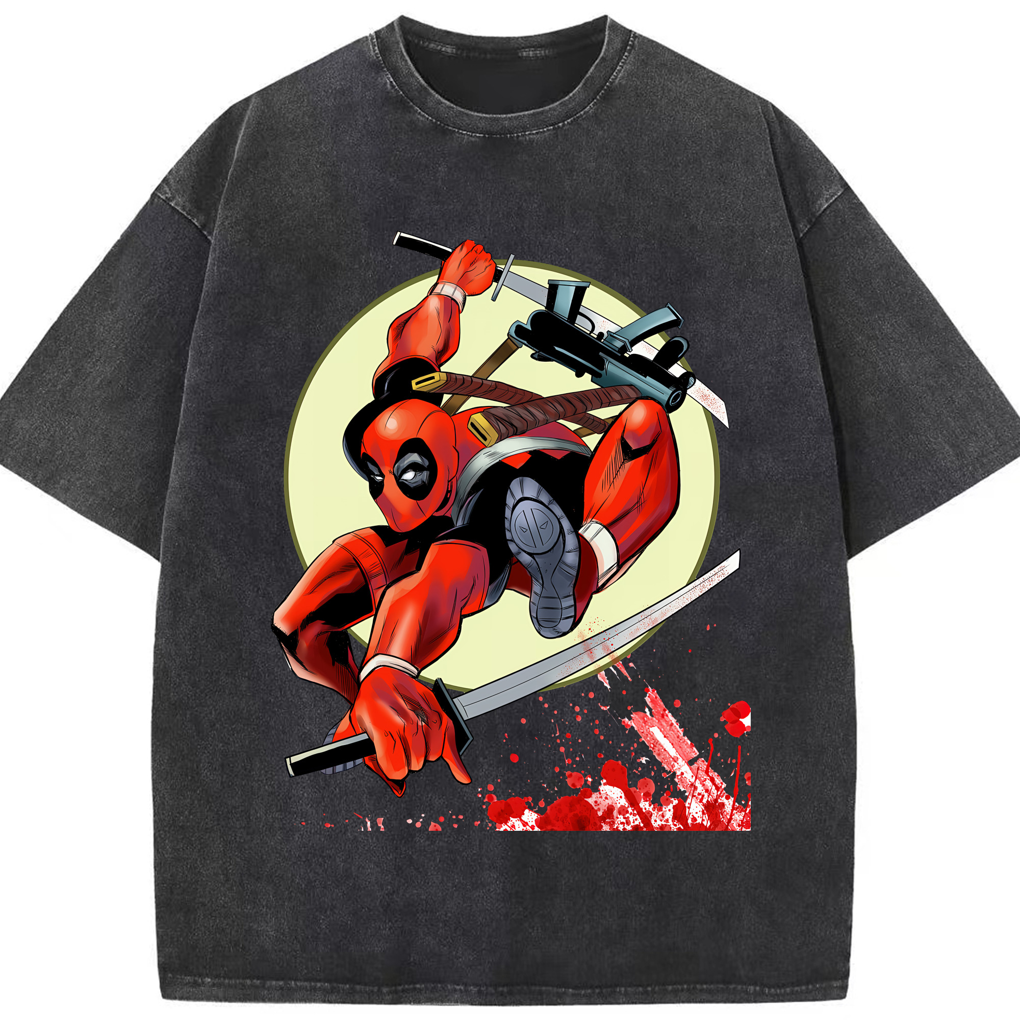 （画像用） Deadpool デッドプール 綿100% ヴィンテージ風 半袖Tシャツ（フロントプリント）