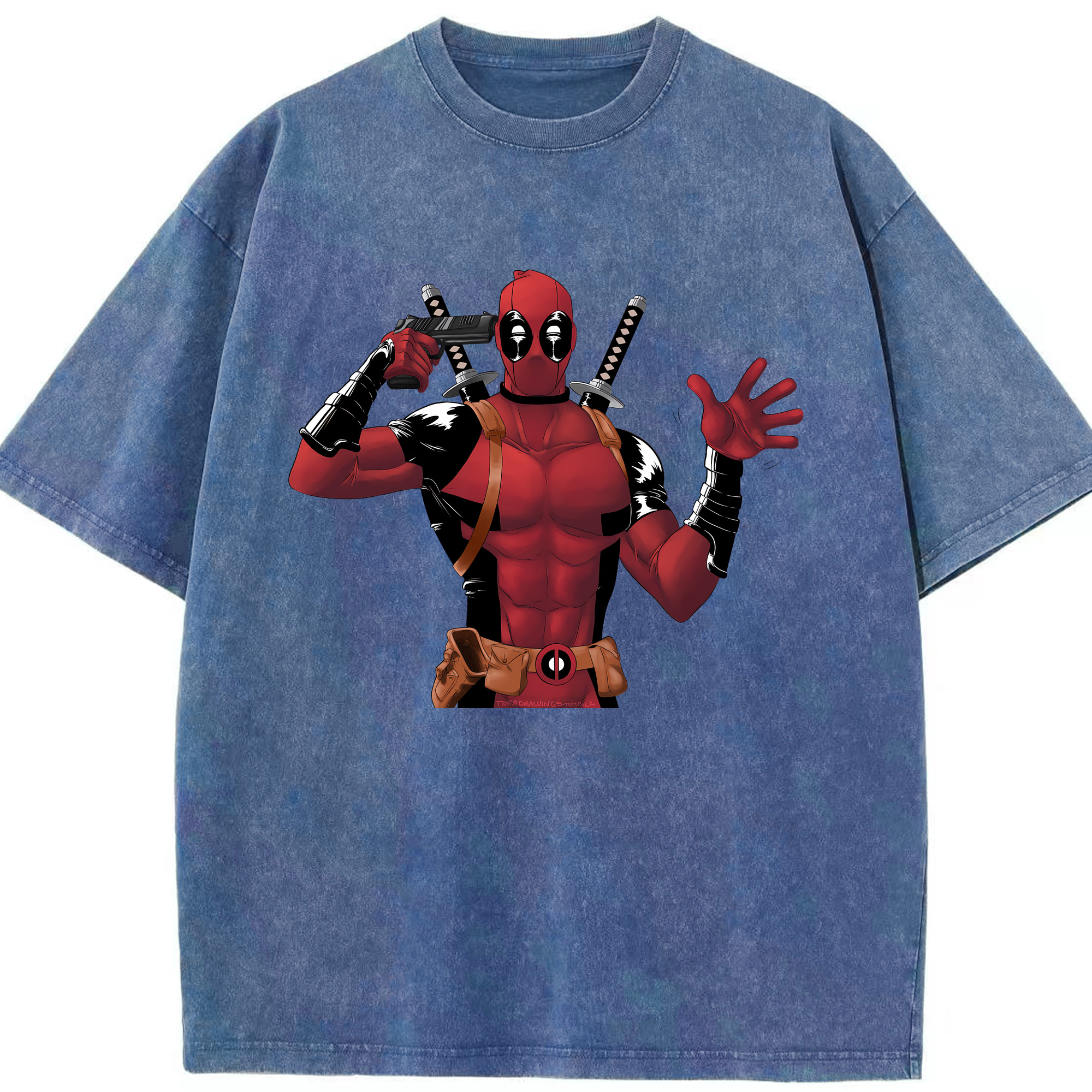 （画像用） Deadpool デッドプール 綿100% ヴィンテージ風 半袖Tシャツ（フロントプリント）