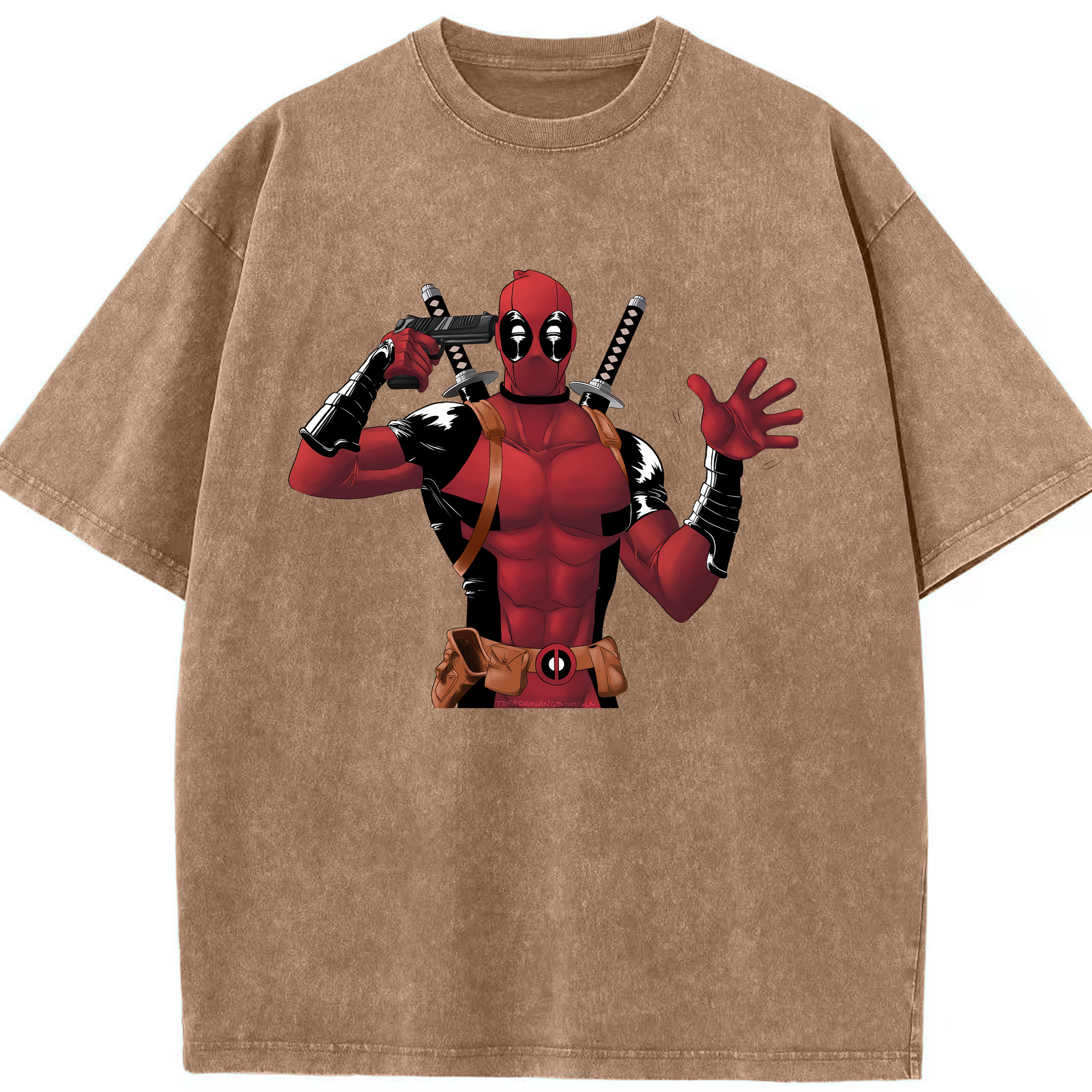 （画像用） Deadpool デッドプール 綿100% ヴィンテージ風 半袖Tシャツ（フロントプリント）