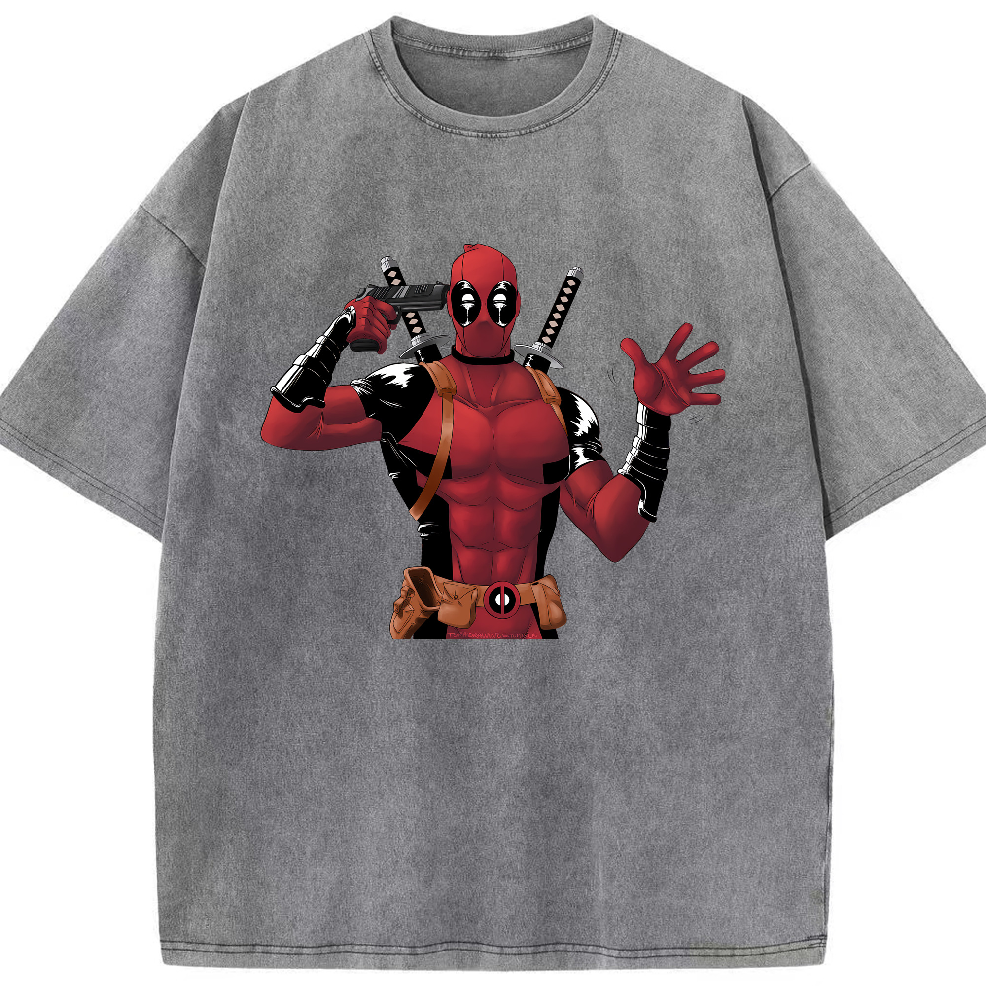 （画像用） Deadpool デッドプール 綿100% ヴィンテージ風 半袖Tシャツ（フロントプリント）