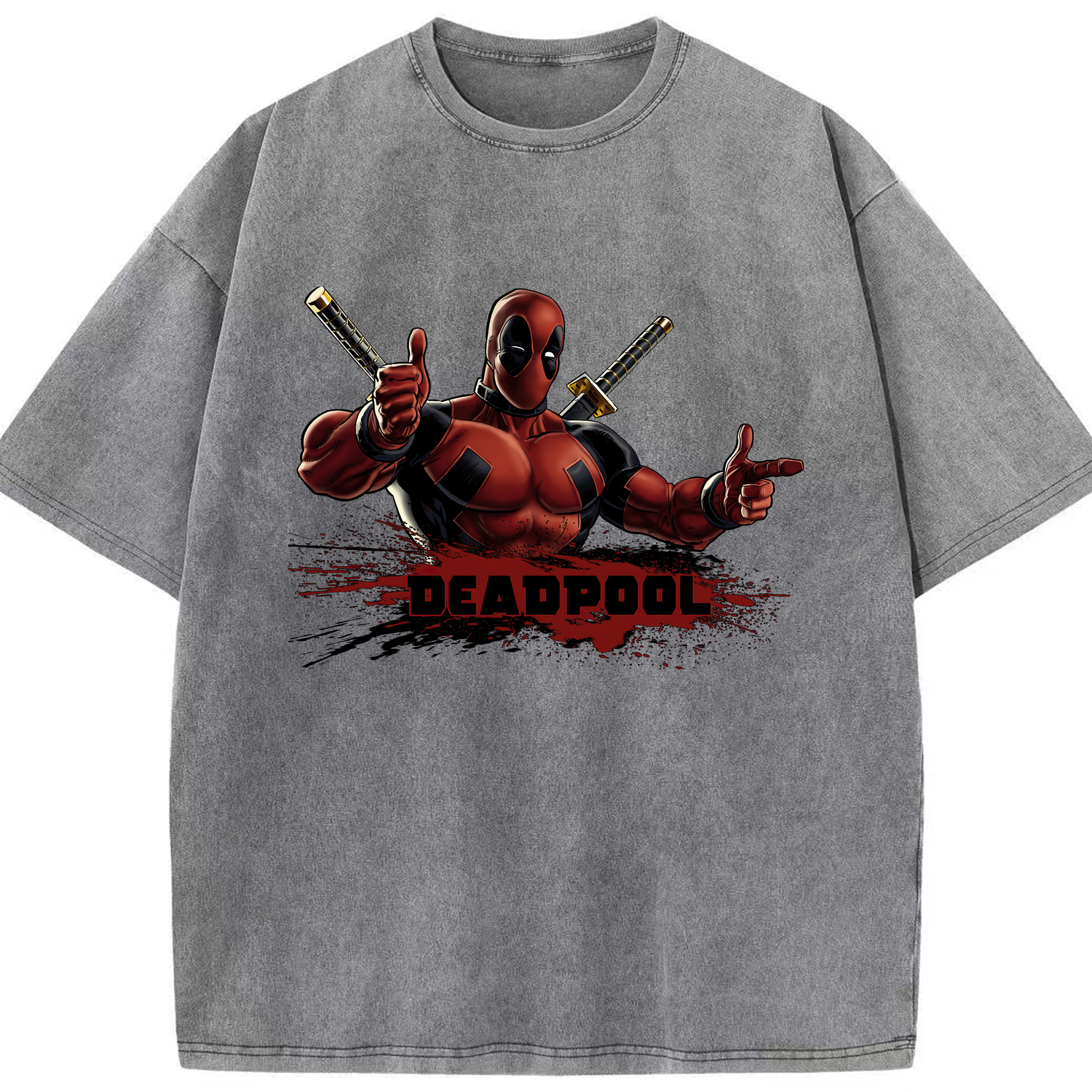 （画像用） Deadpool デッドプール 綿100% ヴィンテージ風 半袖Tシャツ（フロントプリント）