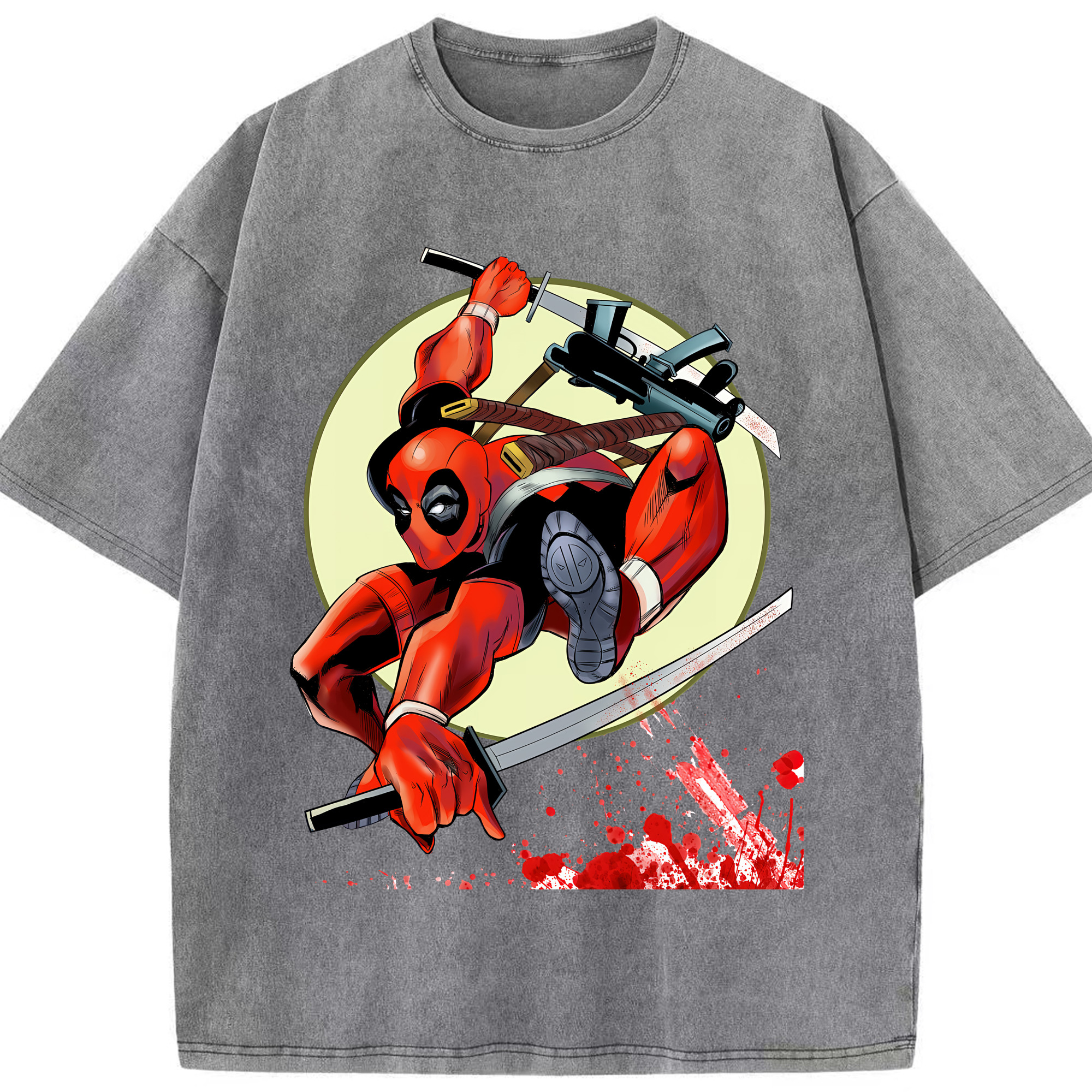 （画像用） Deadpool デッドプール 綿100% ヴィンテージ風 半袖Tシャツ（フロントプリント）