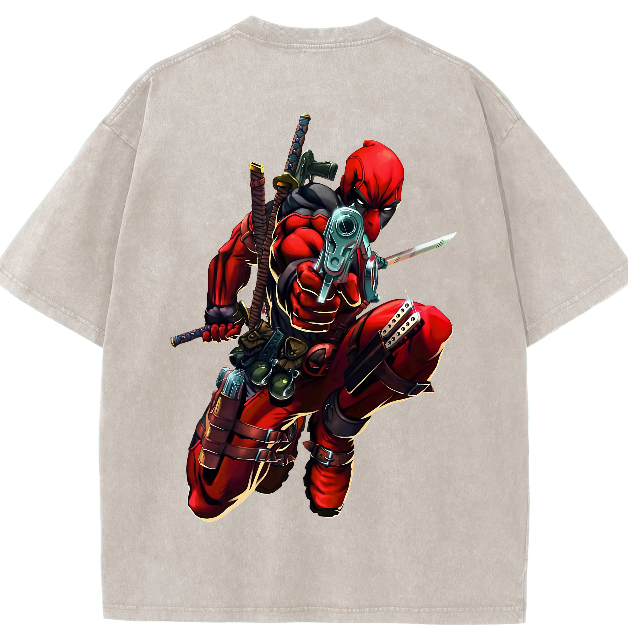 （画像用） Deadpool デッドプール 綿100% ヴィンテージ風 半袖Tシャツ（背面プリント）