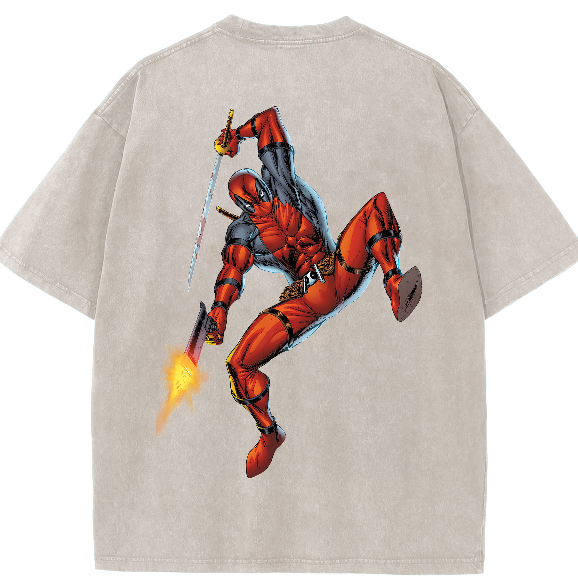 （画像用） Deadpool デッドプール 綿100% ヴィンテージ風 半袖Tシャツ（背面プリント）