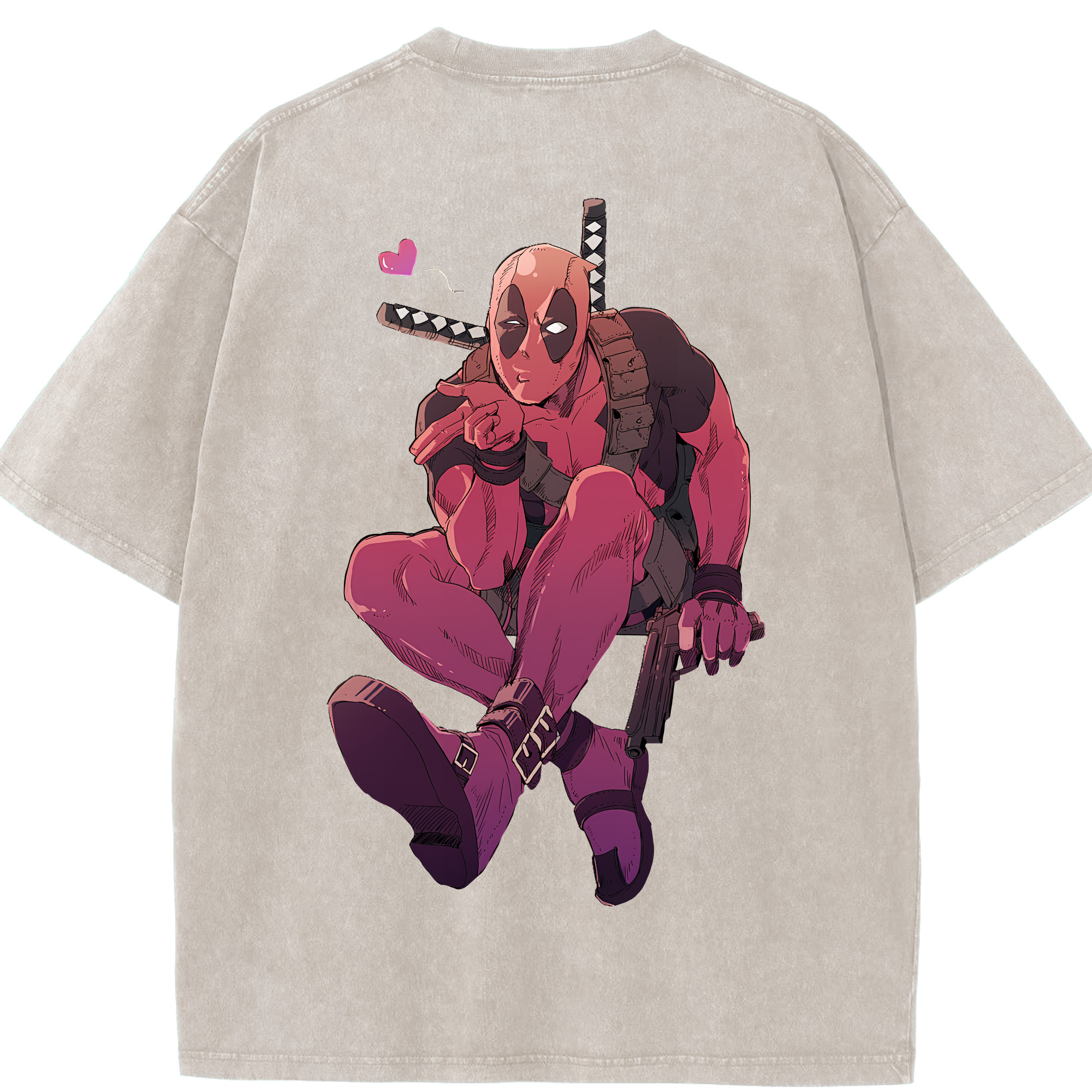 （画像用） Deadpool デッドプール 綿100% ヴィンテージ風 半袖Tシャツ（背面プリント）