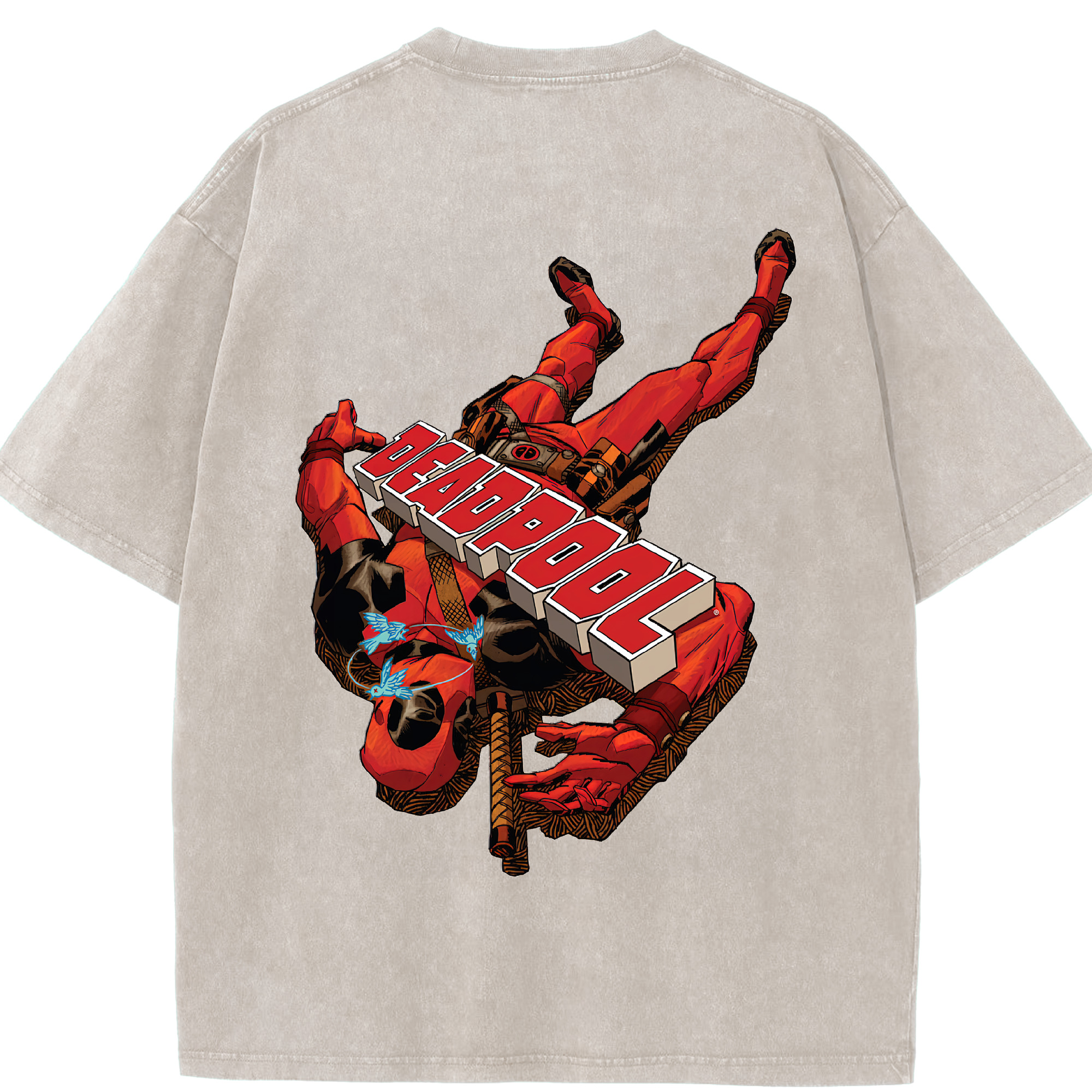 （画像用） Deadpool デッドプール 綿100% ヴィンテージ風 半袖Tシャツ（背面プリント）