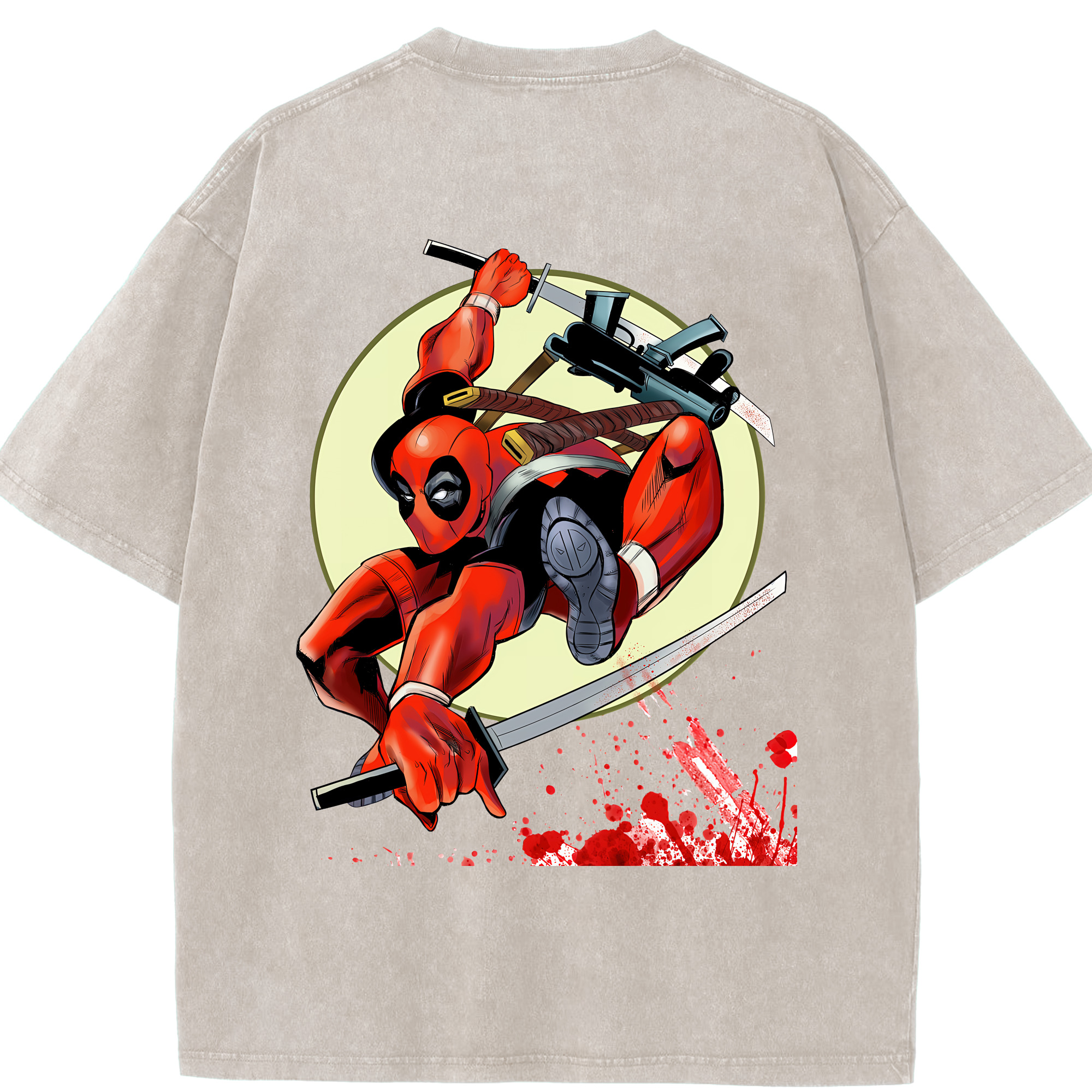 （画像用） Deadpool デッドプール 綿100% ヴィンテージ風 半袖Tシャツ（背面プリント）