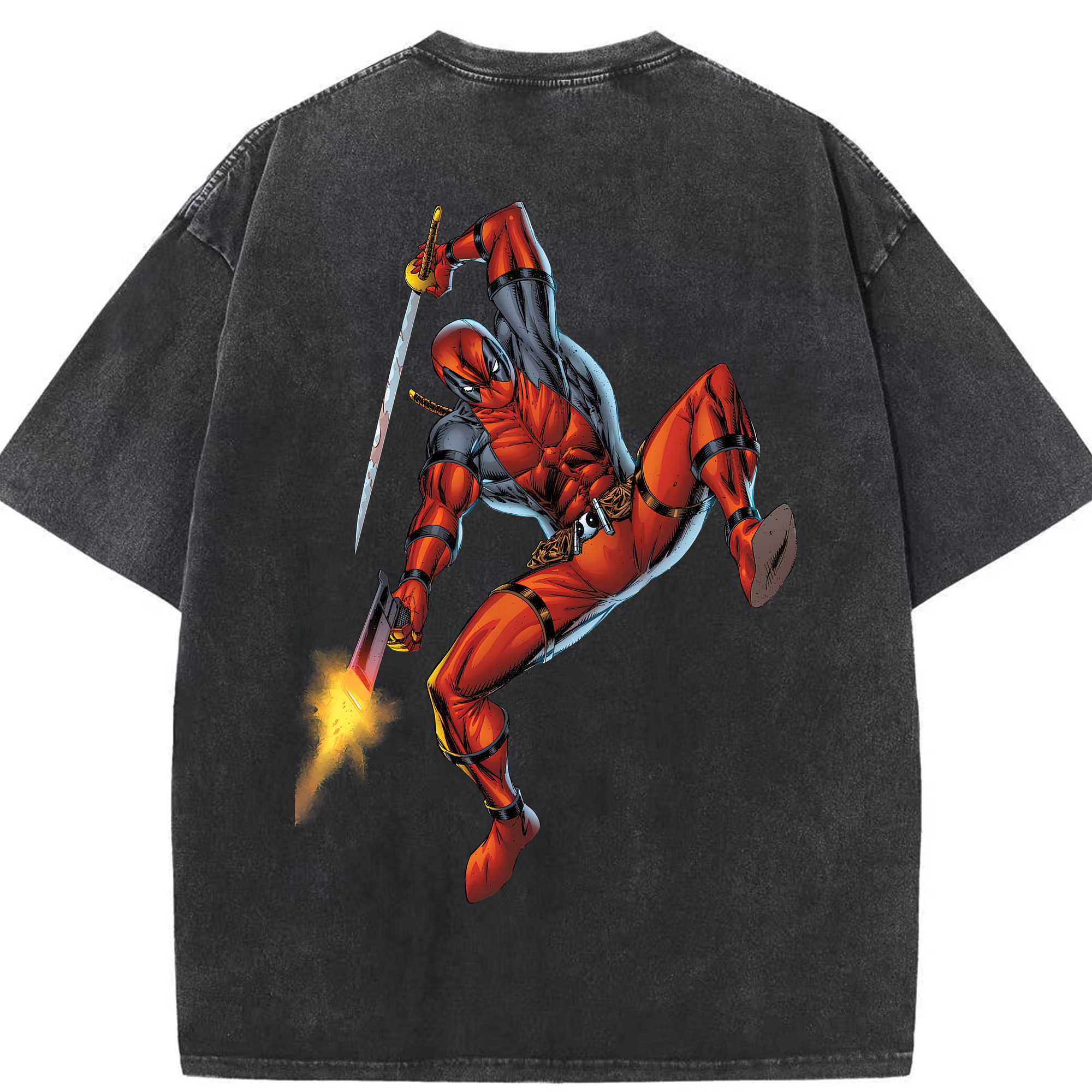 （画像用） Deadpool デッドプール 綿100% ヴィンテージ風 半袖Tシャツ（背面プリント）