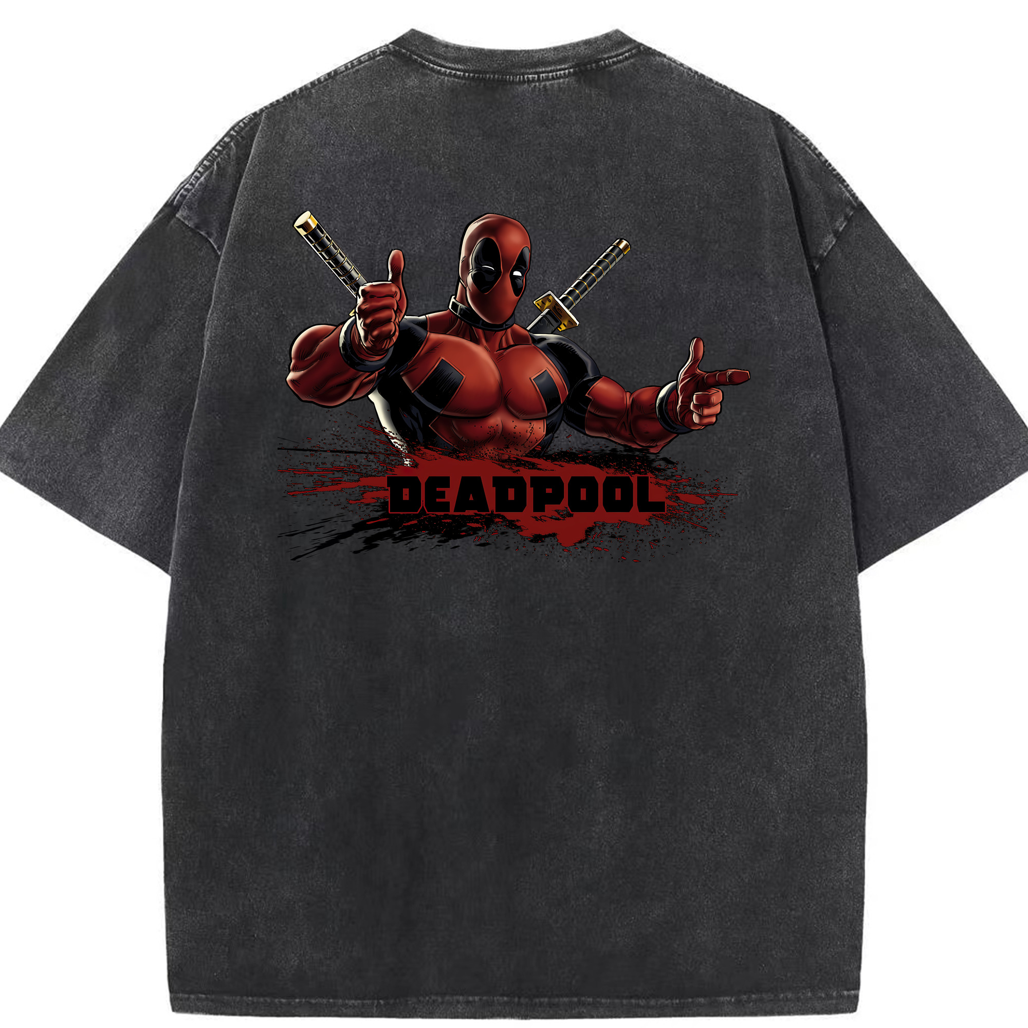 （画像用） Deadpool デッドプール 綿100% ヴィンテージ風 半袖Tシャツ（背面プリント）