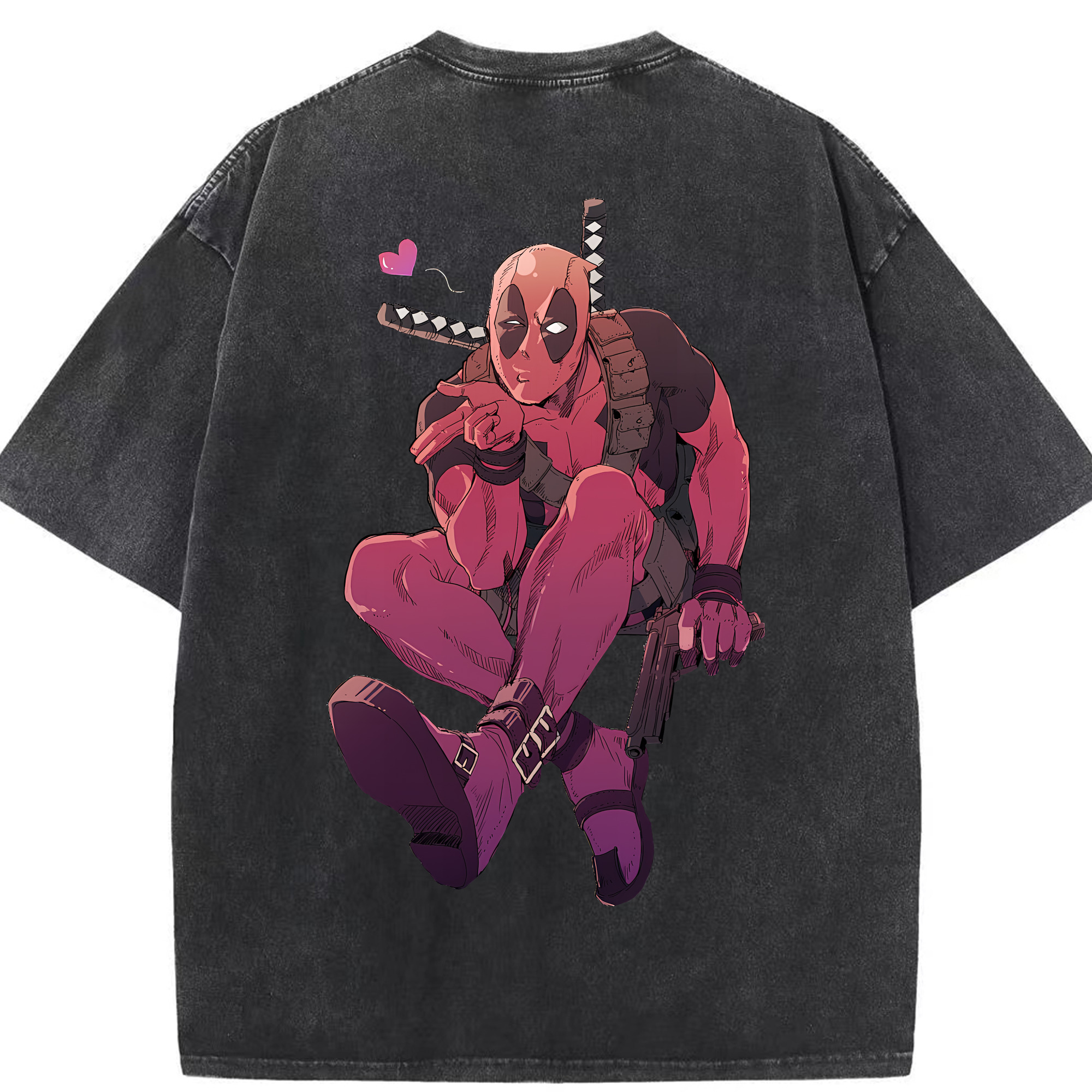（画像用） Deadpool デッドプール 綿100% ヴィンテージ風 半袖Tシャツ（背面プリント）