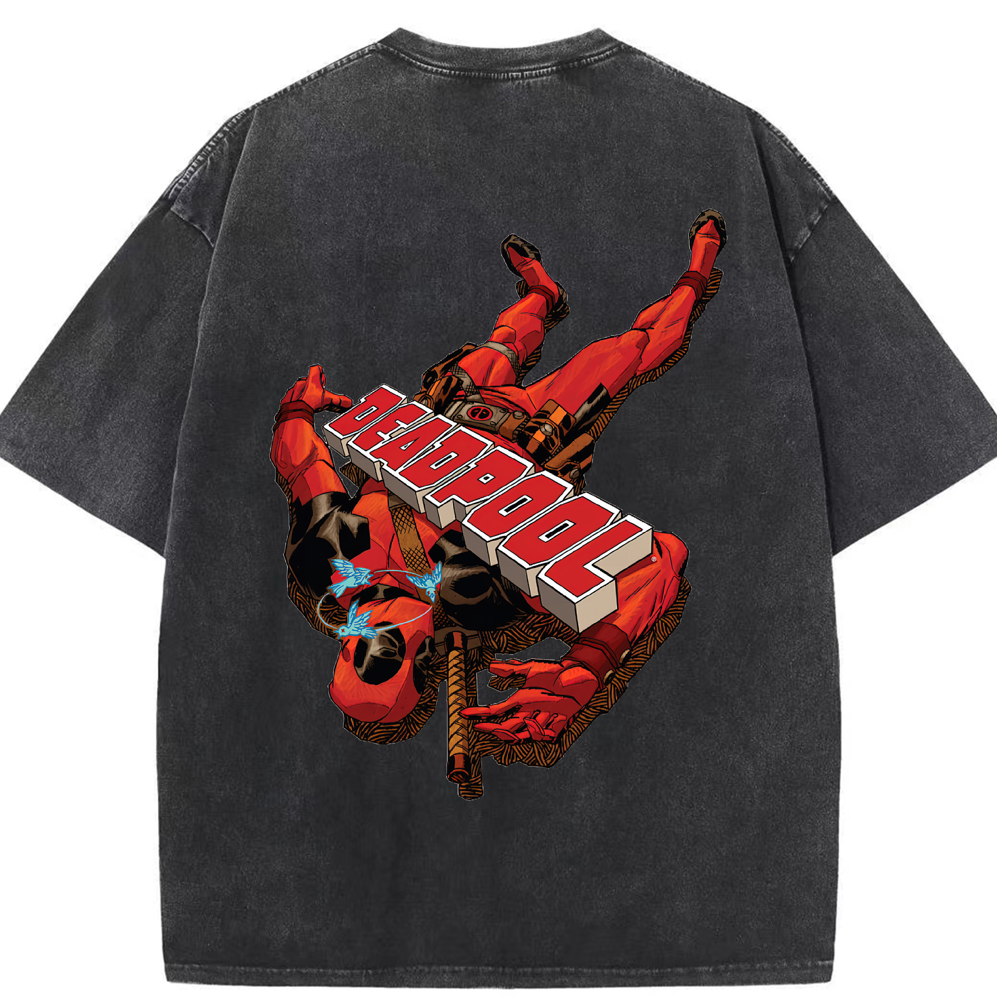 （画像用） Deadpool デッドプール 綿100% ヴィンテージ風 半袖Tシャツ（背面プリント）