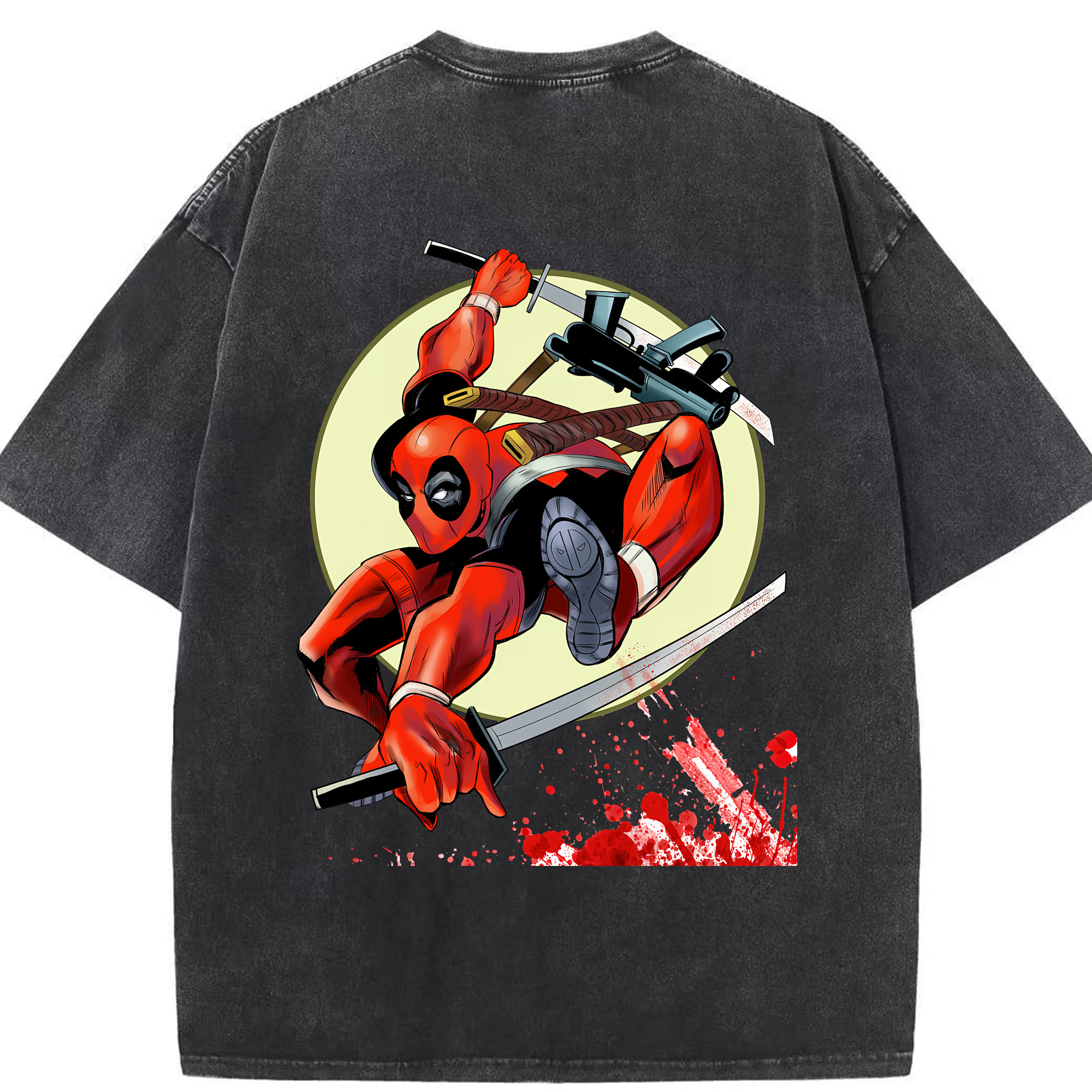 （画像用） Deadpool デッドプール 綿100% ヴィンテージ風 半袖Tシャツ（背面プリント）