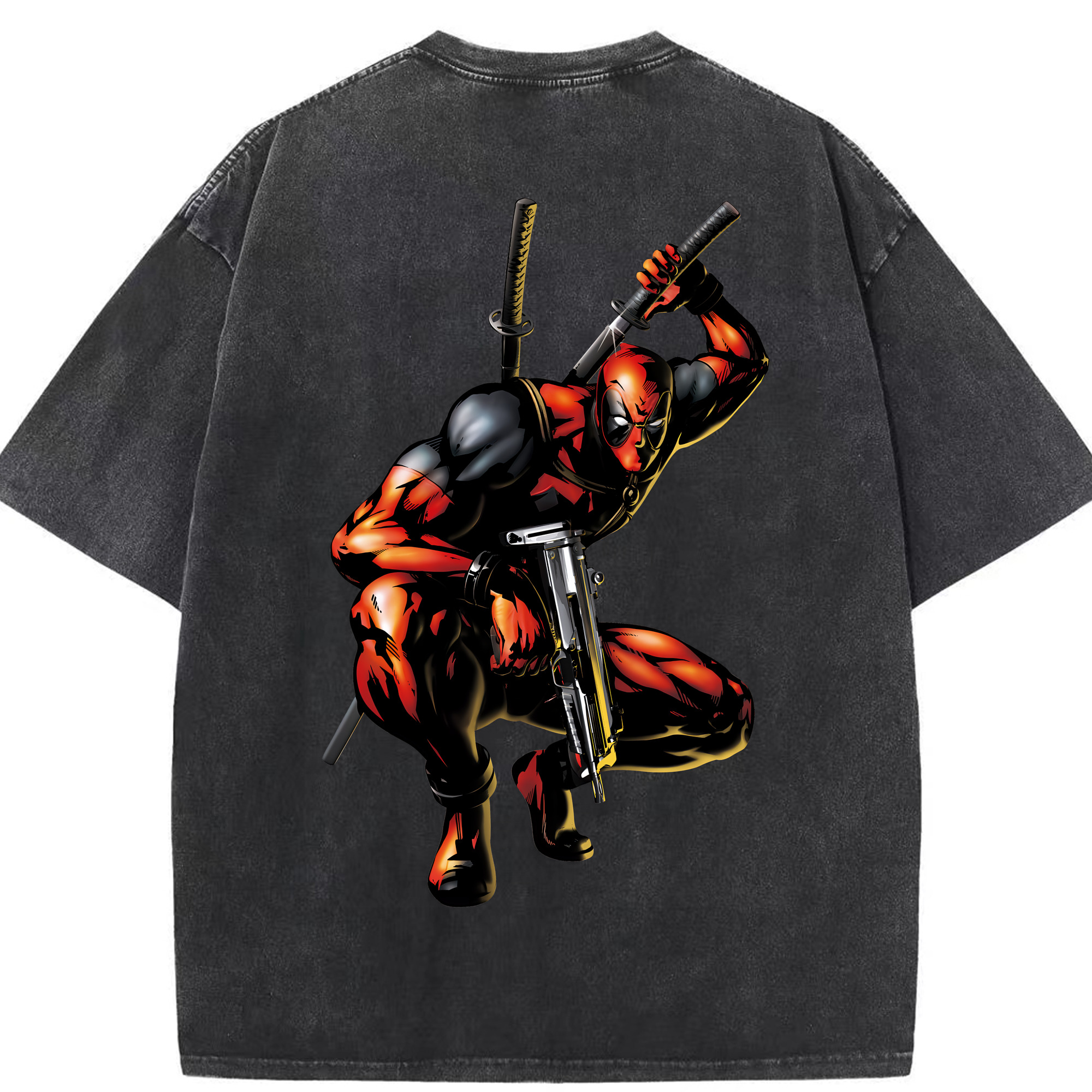 （画像用） Deadpool デッドプール 綿100% ヴィンテージ風 半袖Tシャツ（背面プリント）