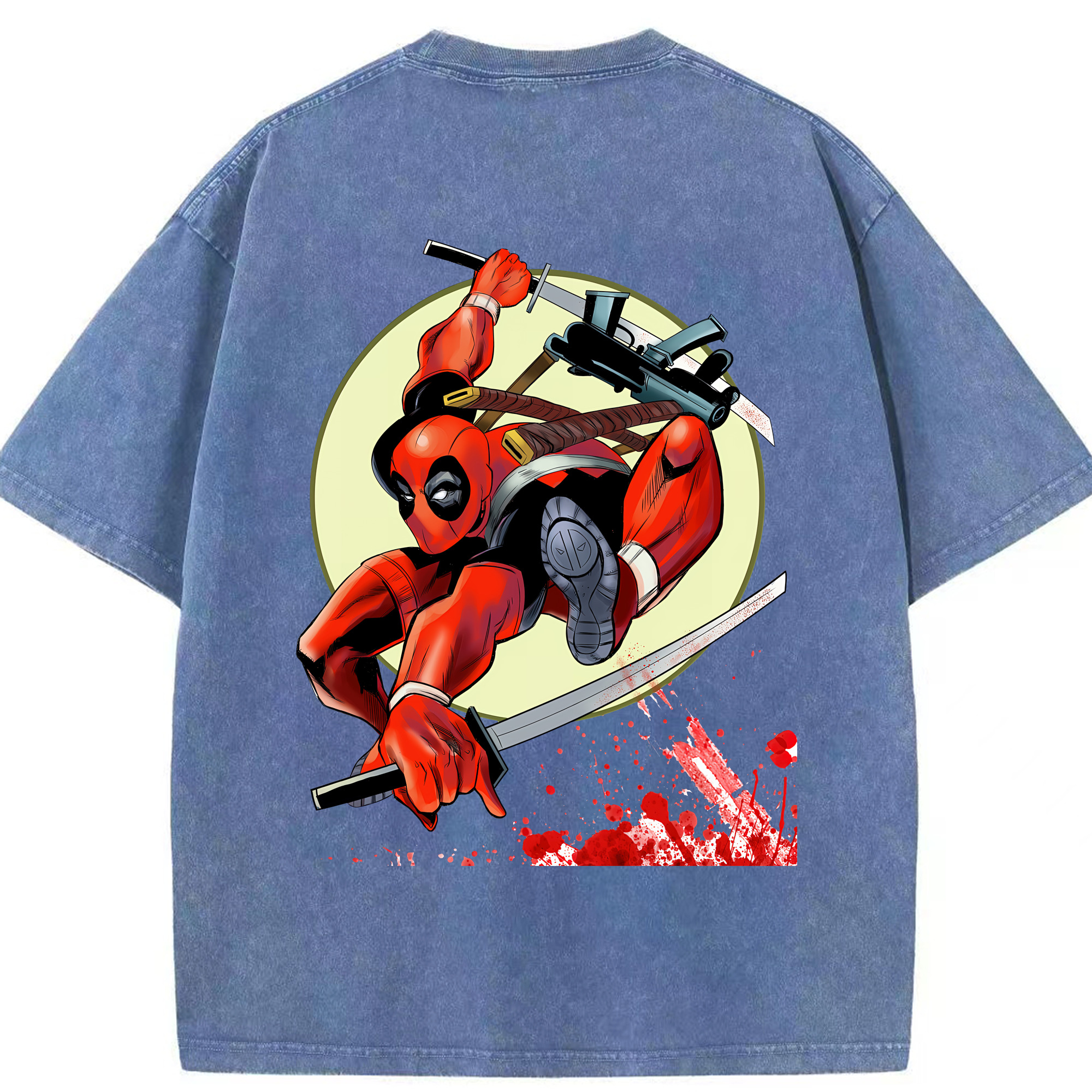 （画像用） Deadpool デッドプール 綿100% ヴィンテージ風 半袖Tシャツ（背面プリント）