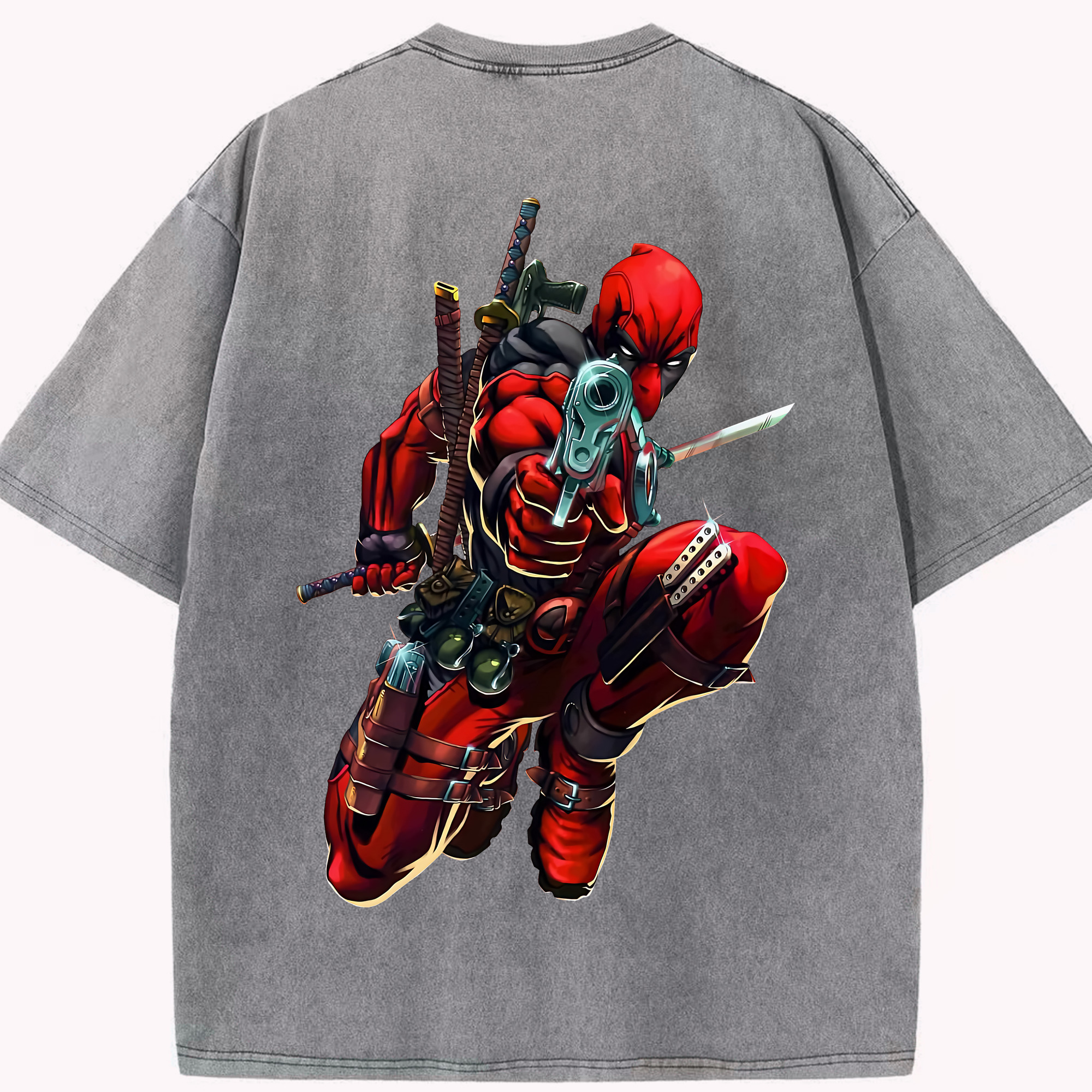 （画像用） Deadpool デッドプール 綿100% ヴィンテージ風 半袖Tシャツ（背面プリント）