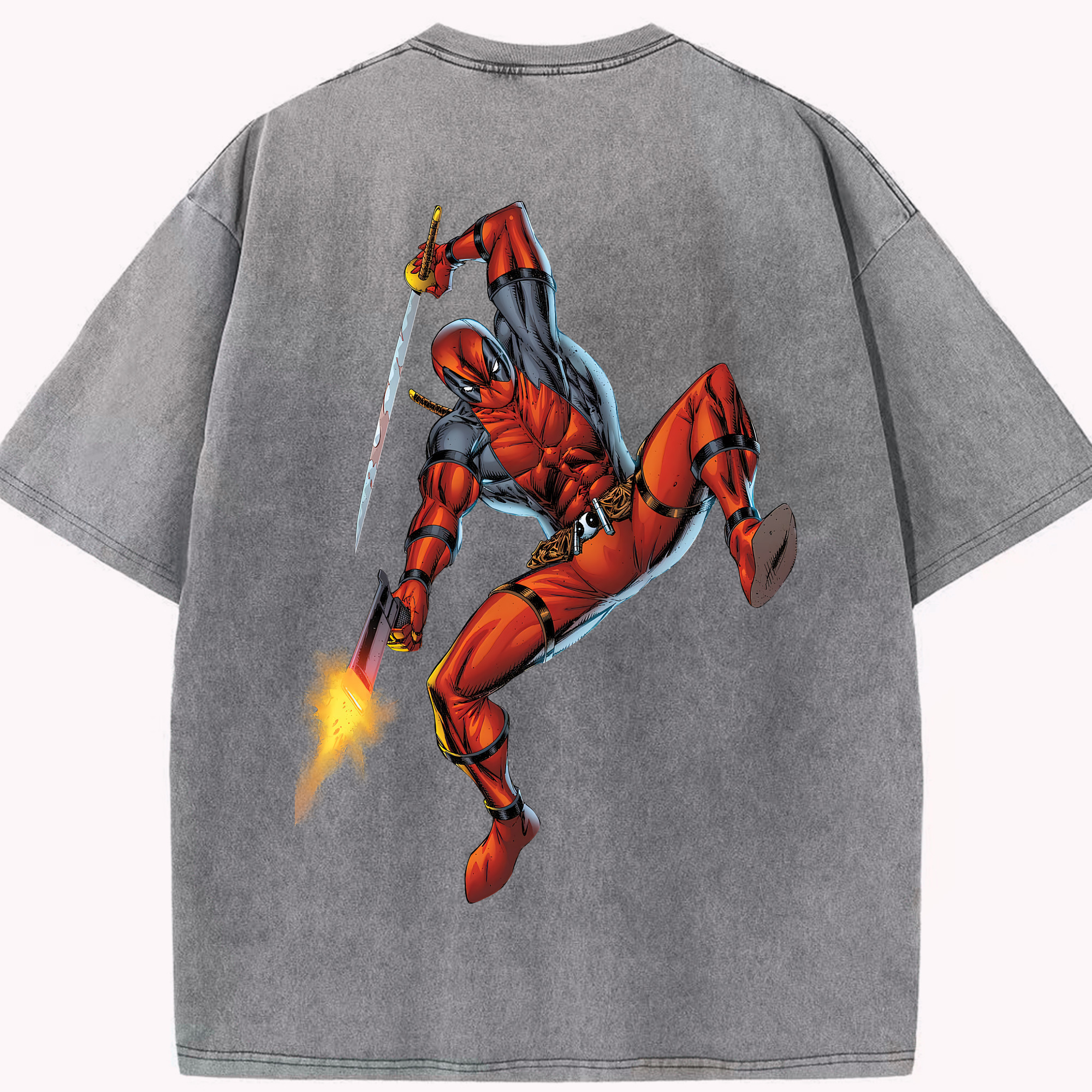 （画像用） Deadpool デッドプール 綿100% ヴィンテージ風 半袖Tシャツ（背面プリント）