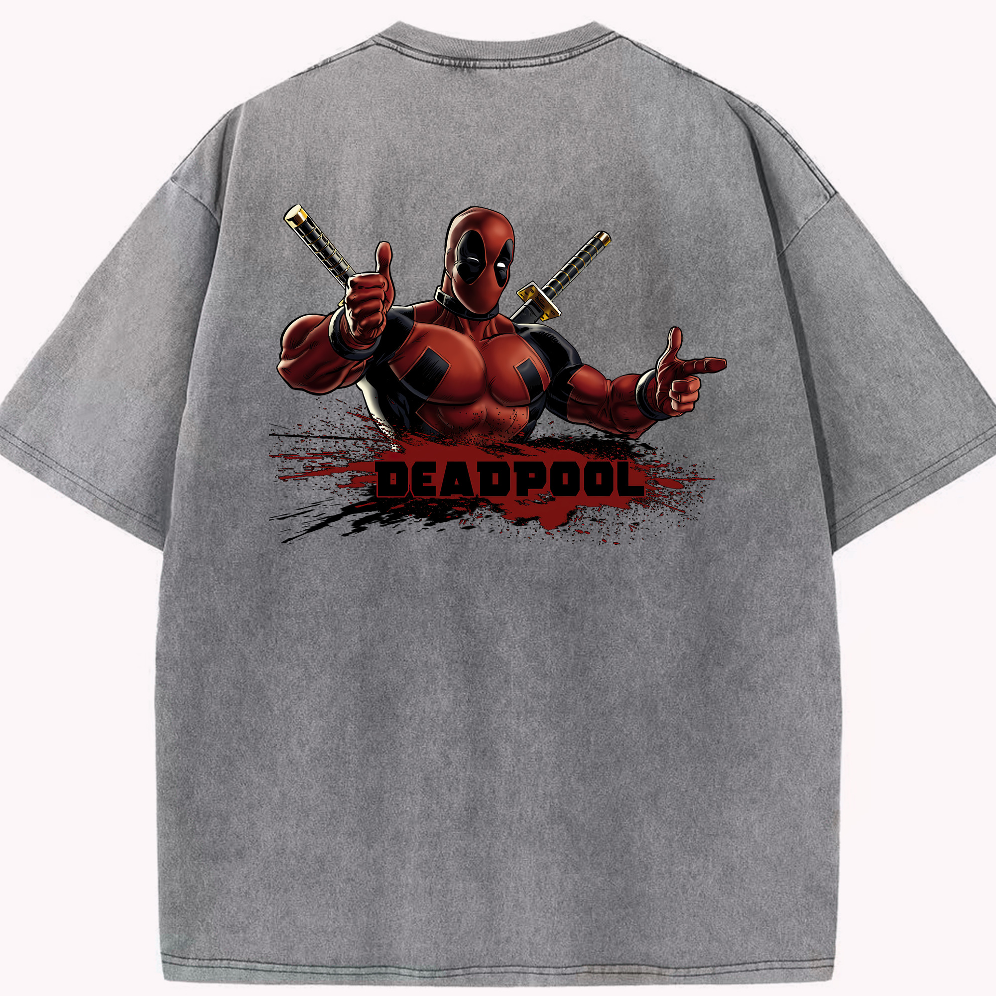 （画像用） Deadpool デッドプール 綿100% ヴィンテージ風 半袖Tシャツ（背面プリント）
