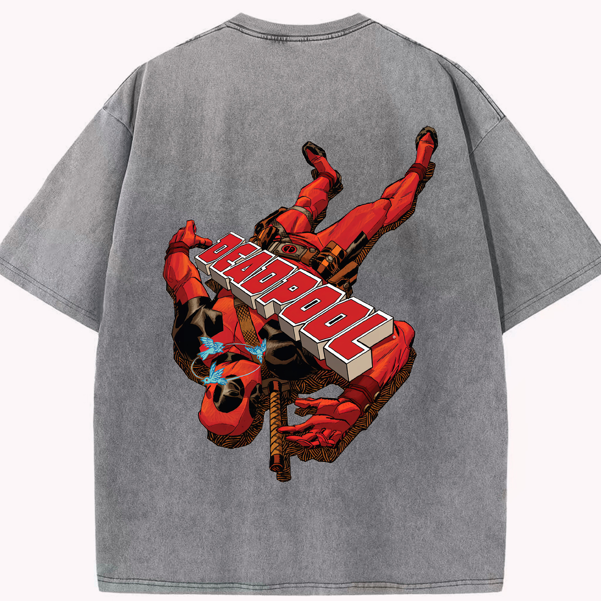 （画像用） Deadpool デッドプール 綿100% ヴィンテージ風 半袖Tシャツ（背面プリント）