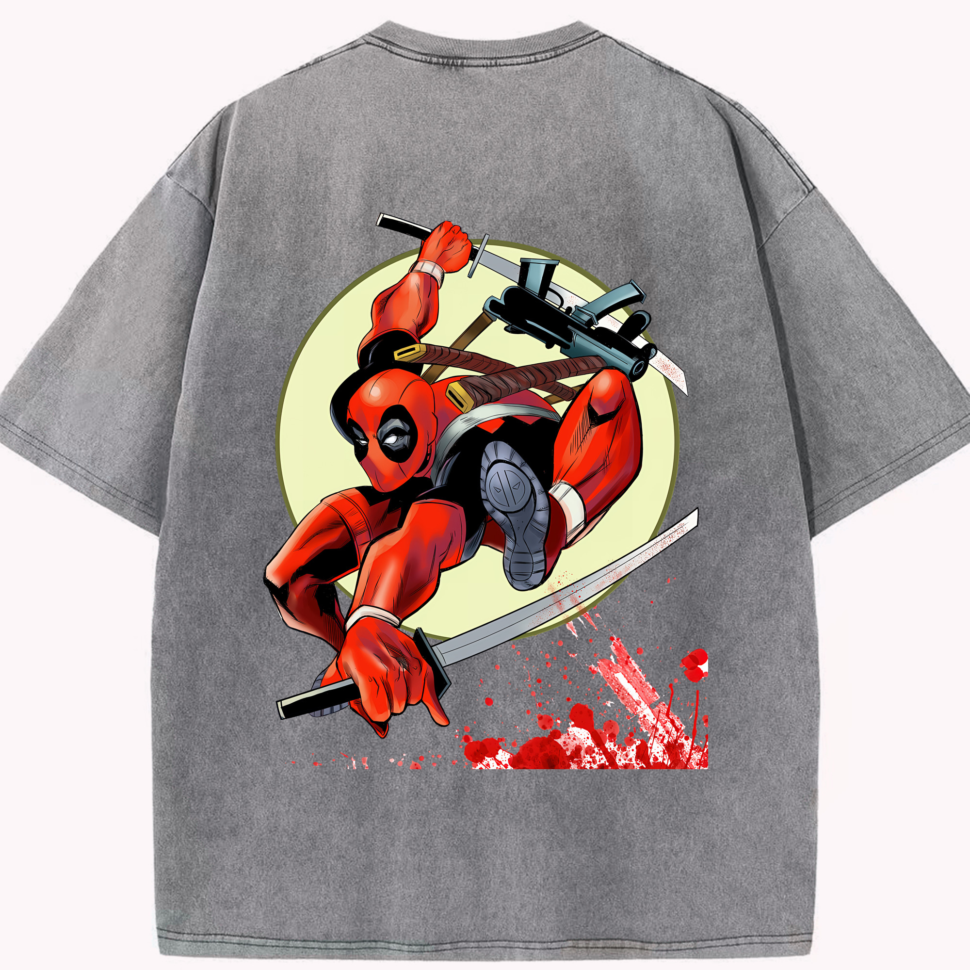 （画像用） Deadpool デッドプール 綿100% ヴィンテージ風 半袖Tシャツ（背面プリント）