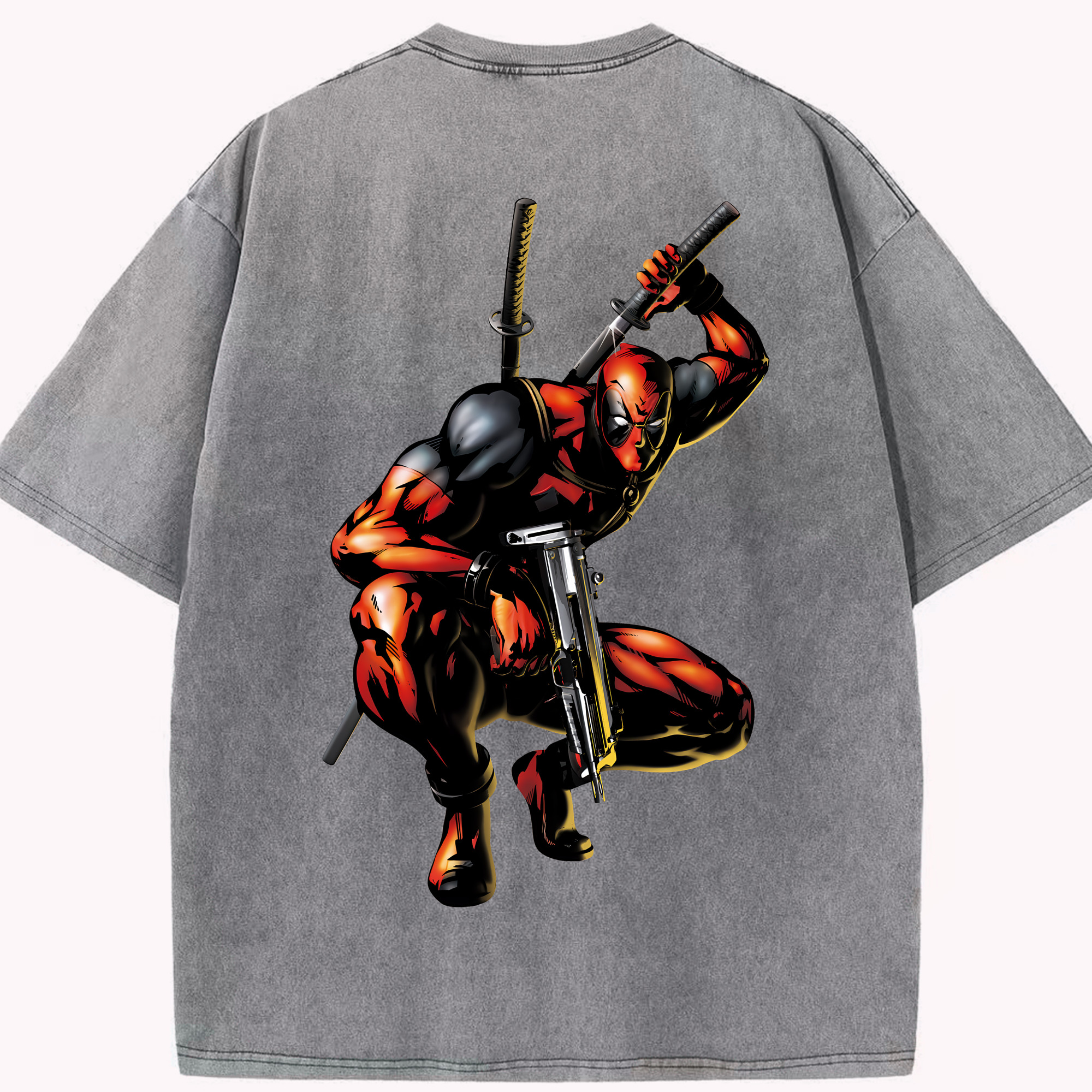 （画像用） Deadpool デッドプール 綿100% ヴィンテージ風 半袖Tシャツ（背面プリント）
