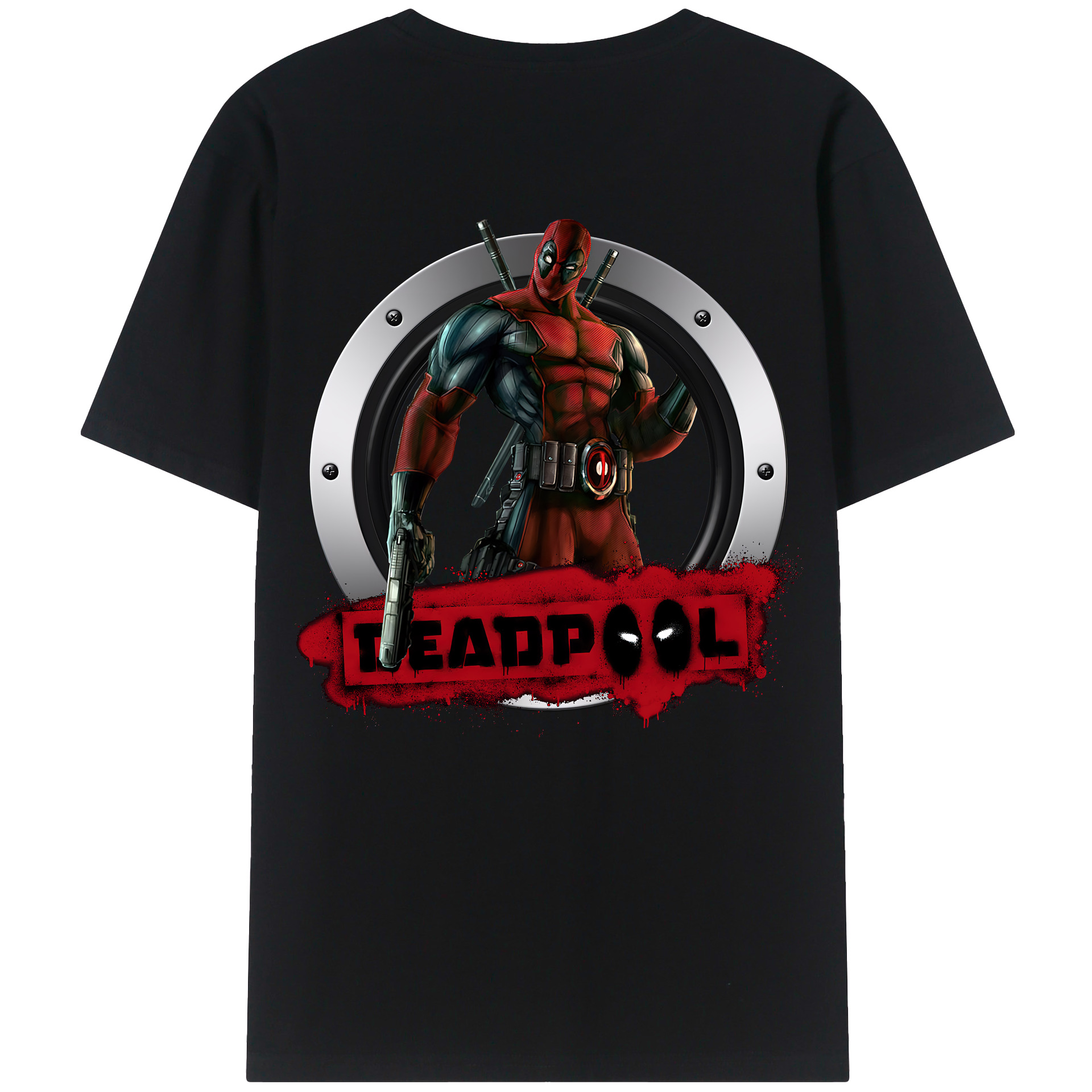 （画像用） Deadpool デッドプール 綿100％ メンズ半袖Tシャツ（バックプリント） 通気性