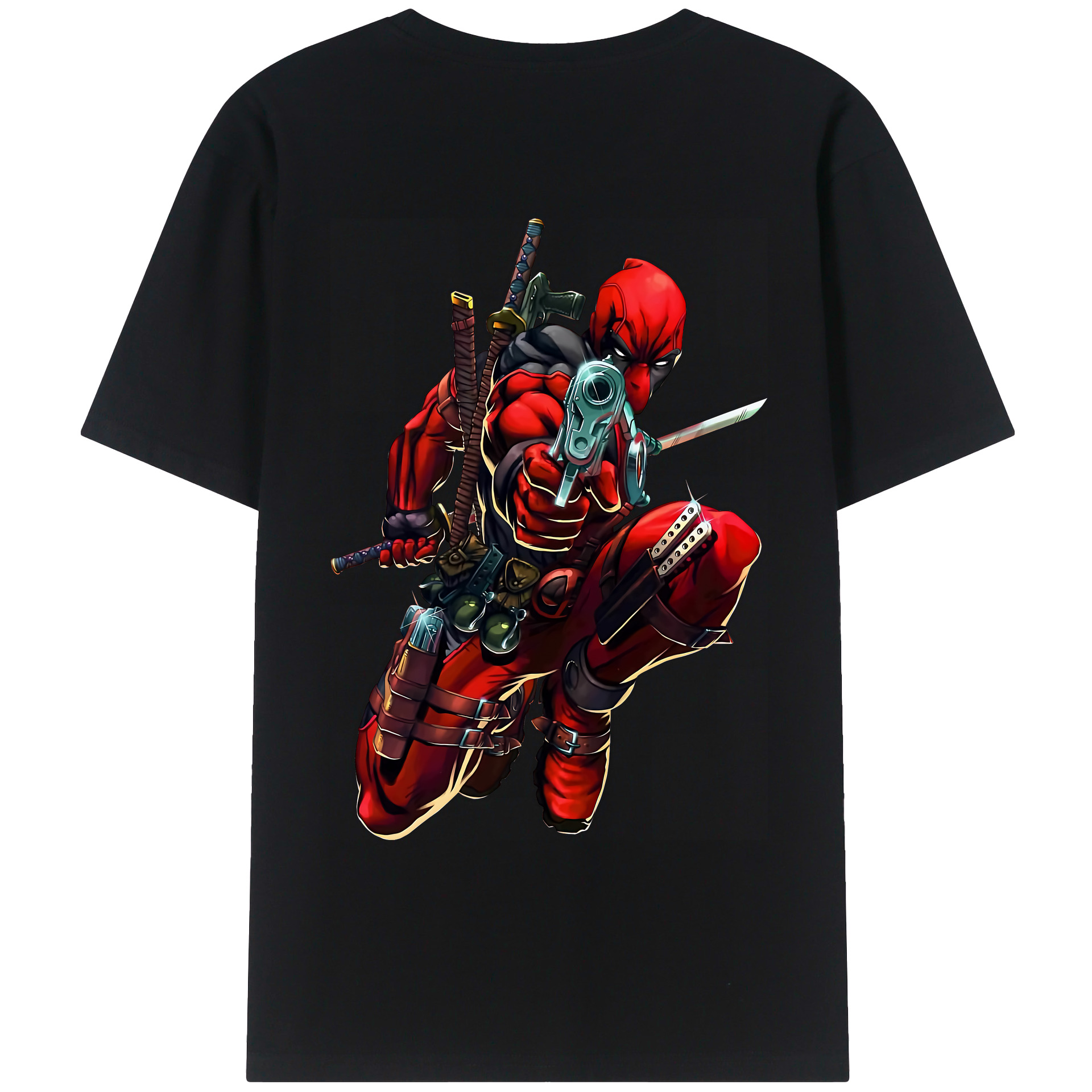 （画像用） Deadpool デッドプール 綿100％ メンズ半袖Tシャツ（バックプリント） 通気性