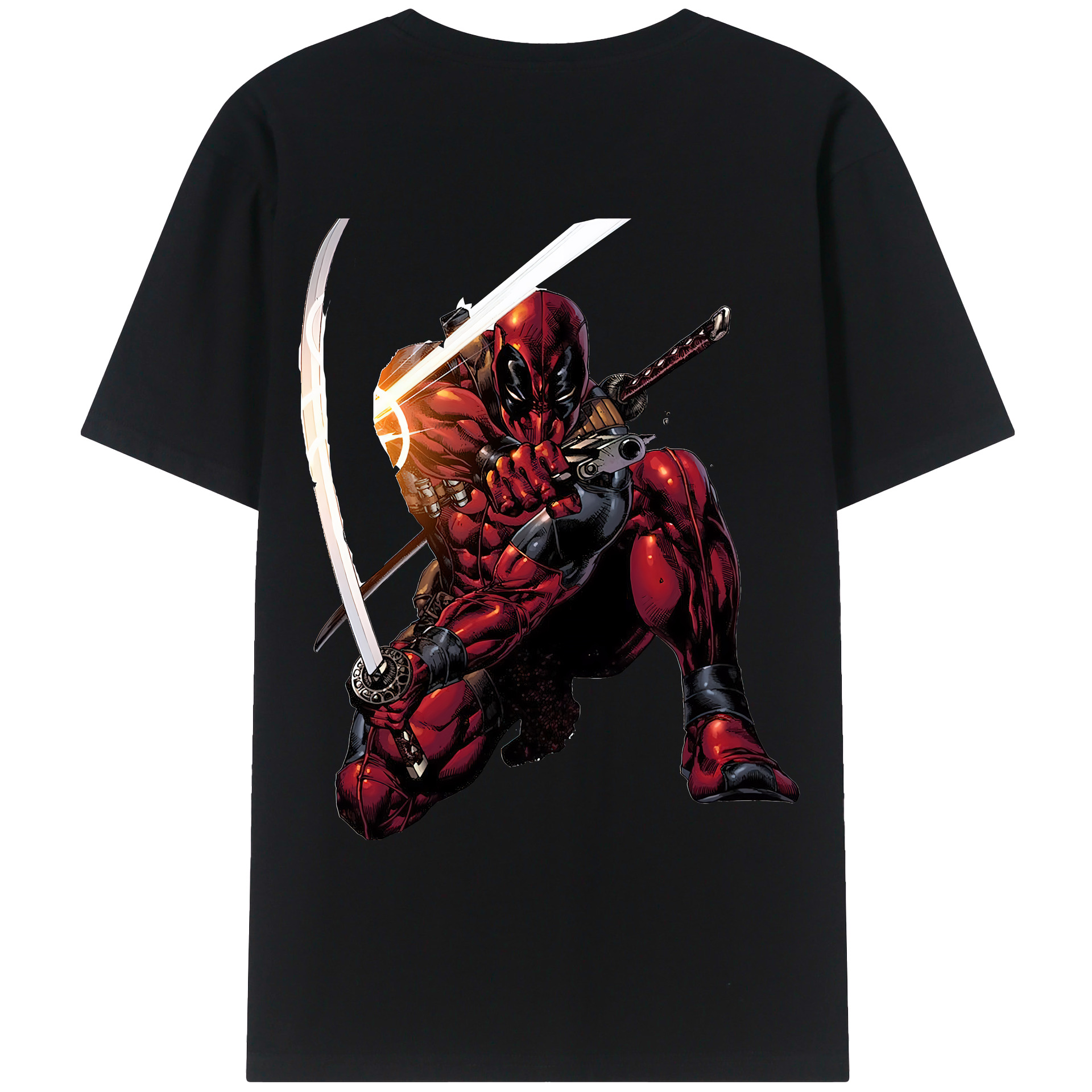 （画像用） Deadpool デッドプール 綿100％ メンズ半袖Tシャツ（バックプリント） 通気性