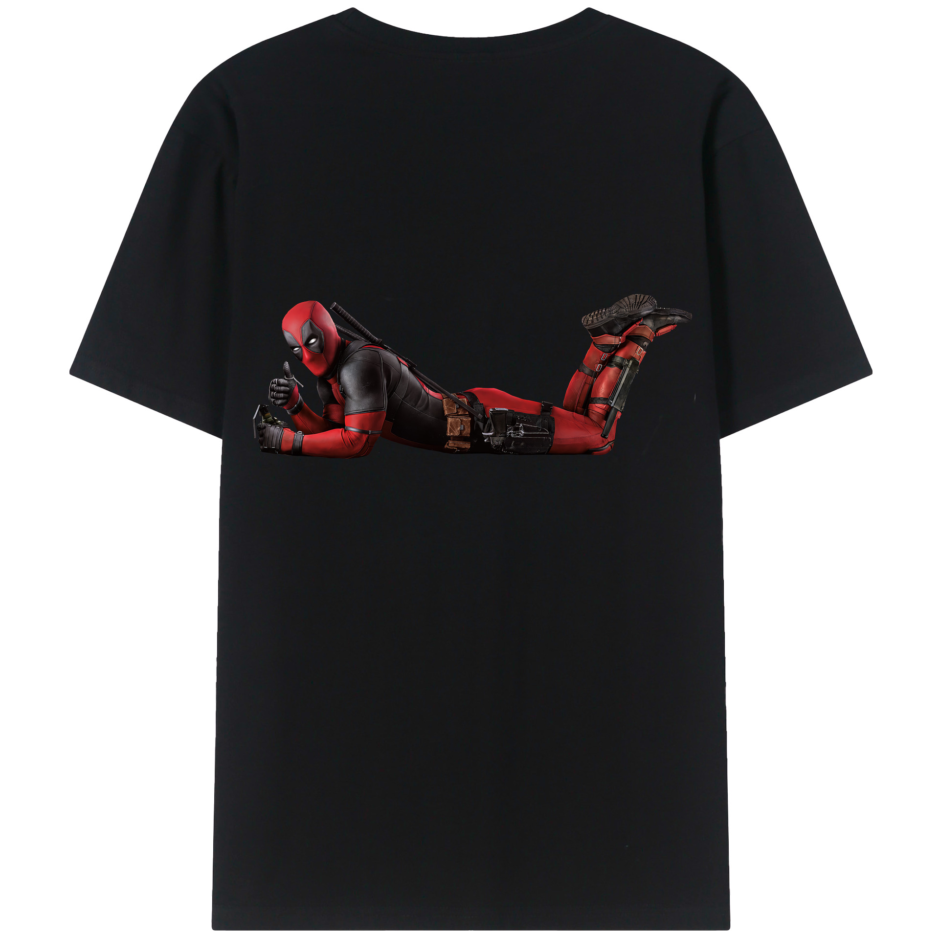 （画像用） Deadpool デッドプール 綿100％ メンズ半袖Tシャツ（バックプリント） 通気性