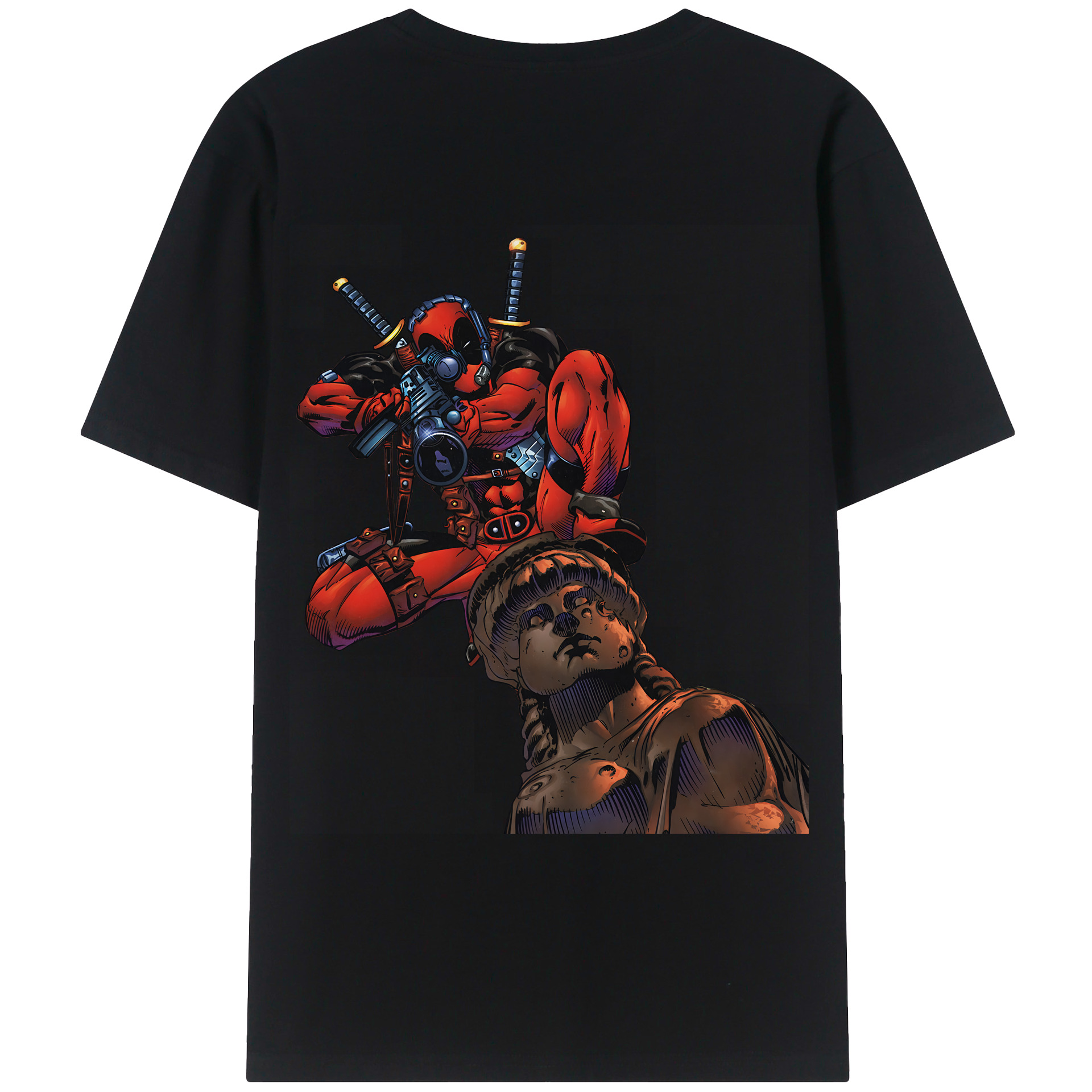 （画像用） Deadpool デッドプール 綿100％ メンズ半袖Tシャツ（バックプリント） 通気性