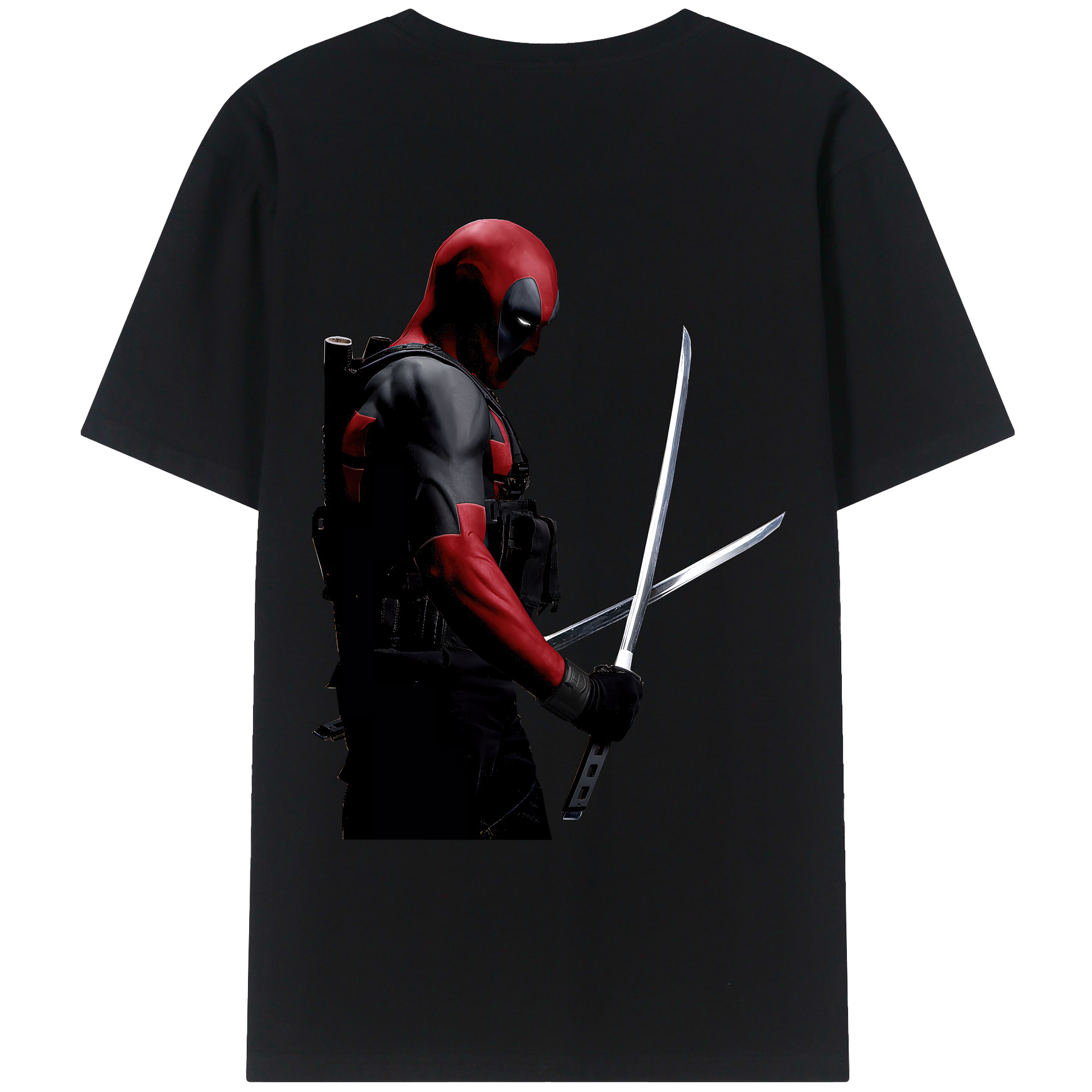 （画像用） Deadpool デッドプール 綿100％ メンズ半袖Tシャツ（バックプリント） 通気性