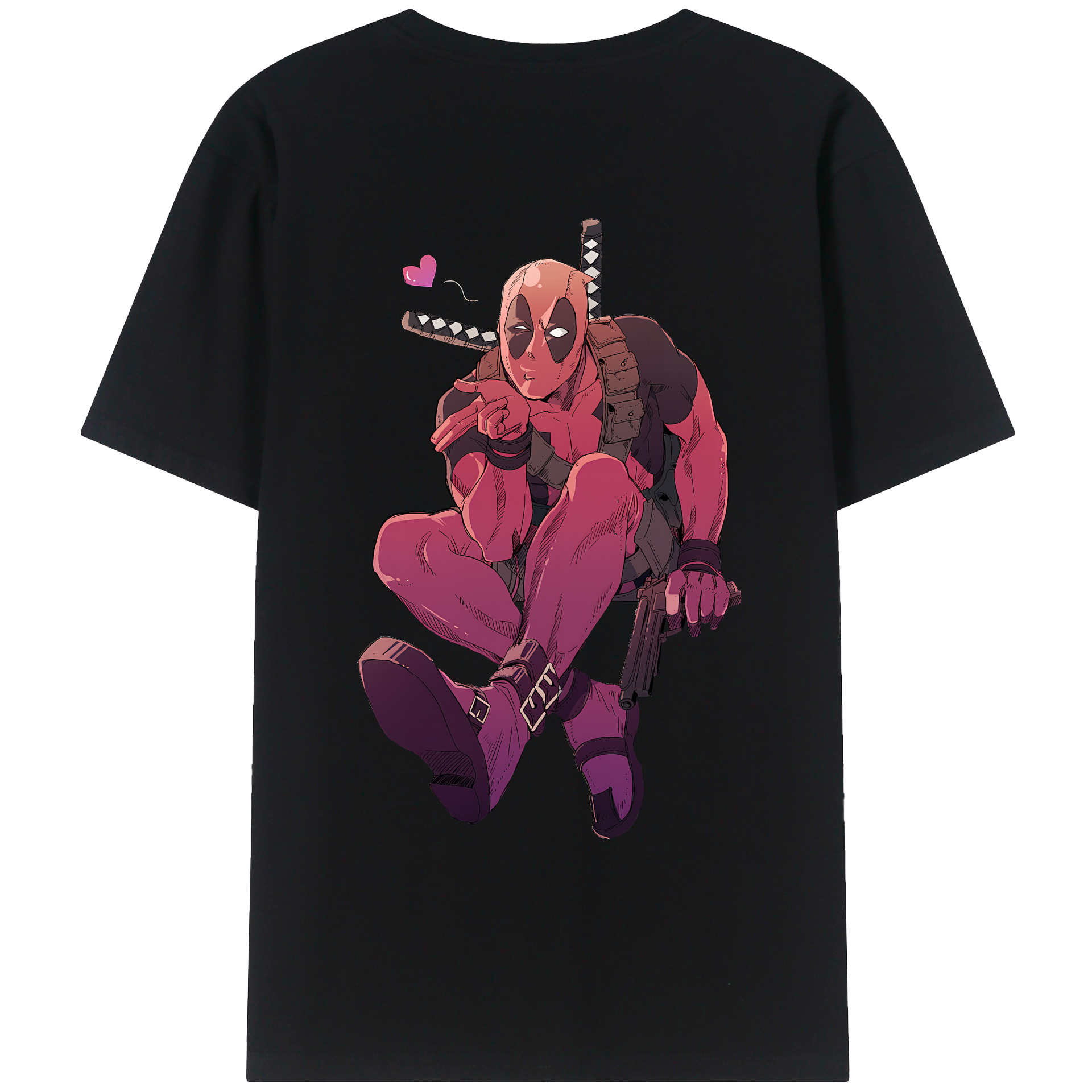 （画像用） Deadpool デッドプール 綿100％ メンズ半袖Tシャツ（バックプリント） 通気性