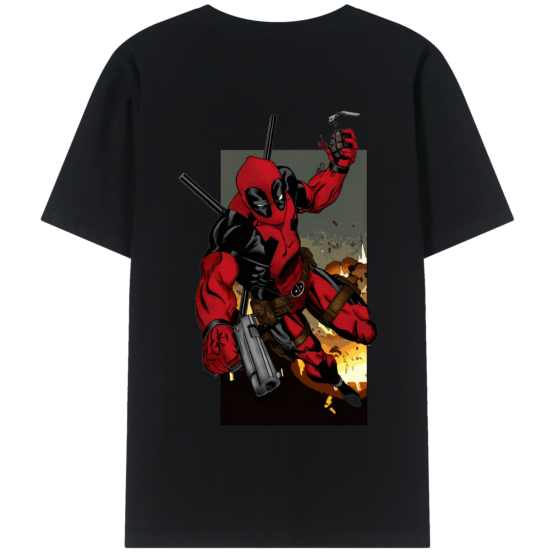 （画像用） Deadpool デッドプール 綿100％ メンズ半袖Tシャツ（バックプリント） 通気性