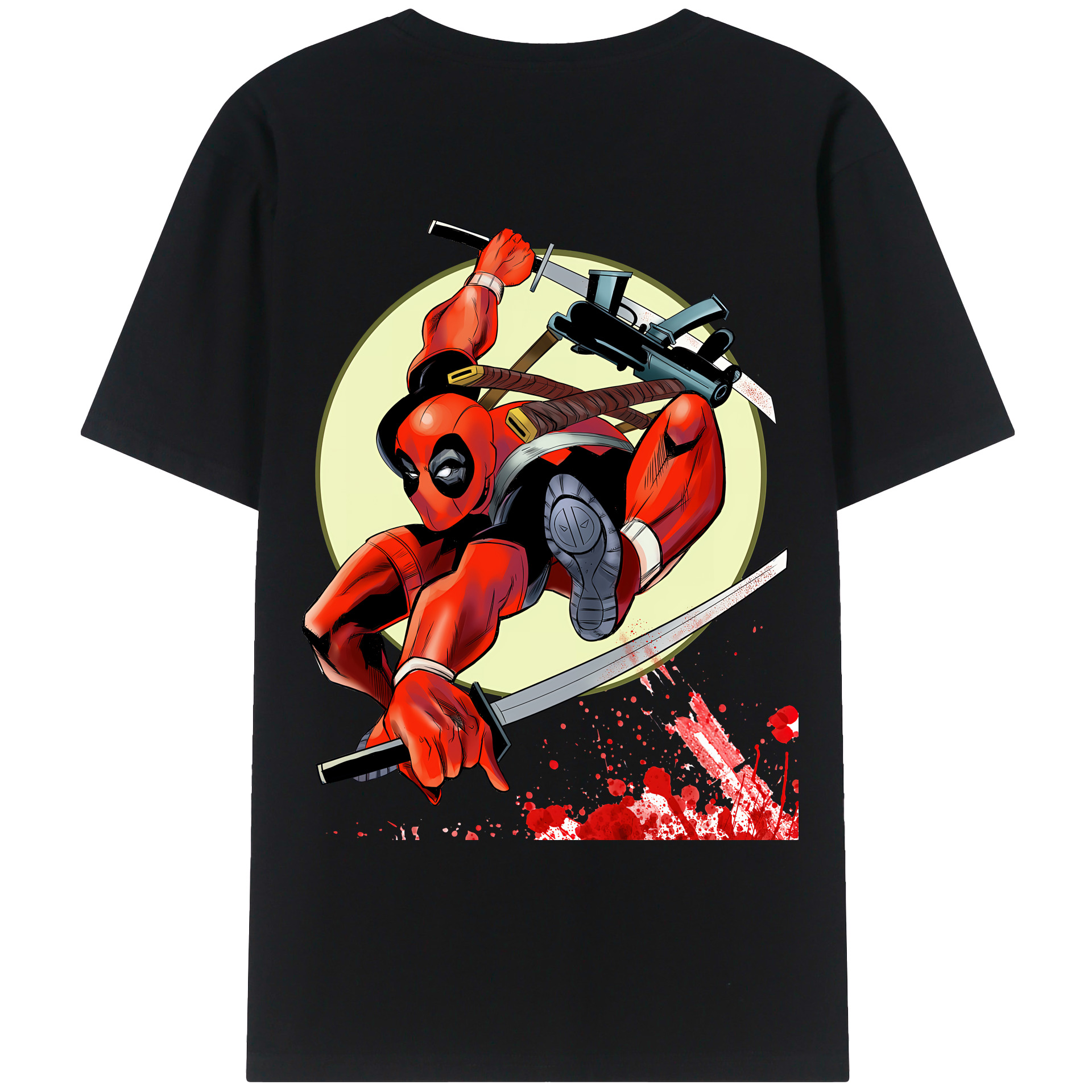 （画像用） Deadpool デッドプール 綿100％ メンズ半袖Tシャツ（バックプリント） 通気性