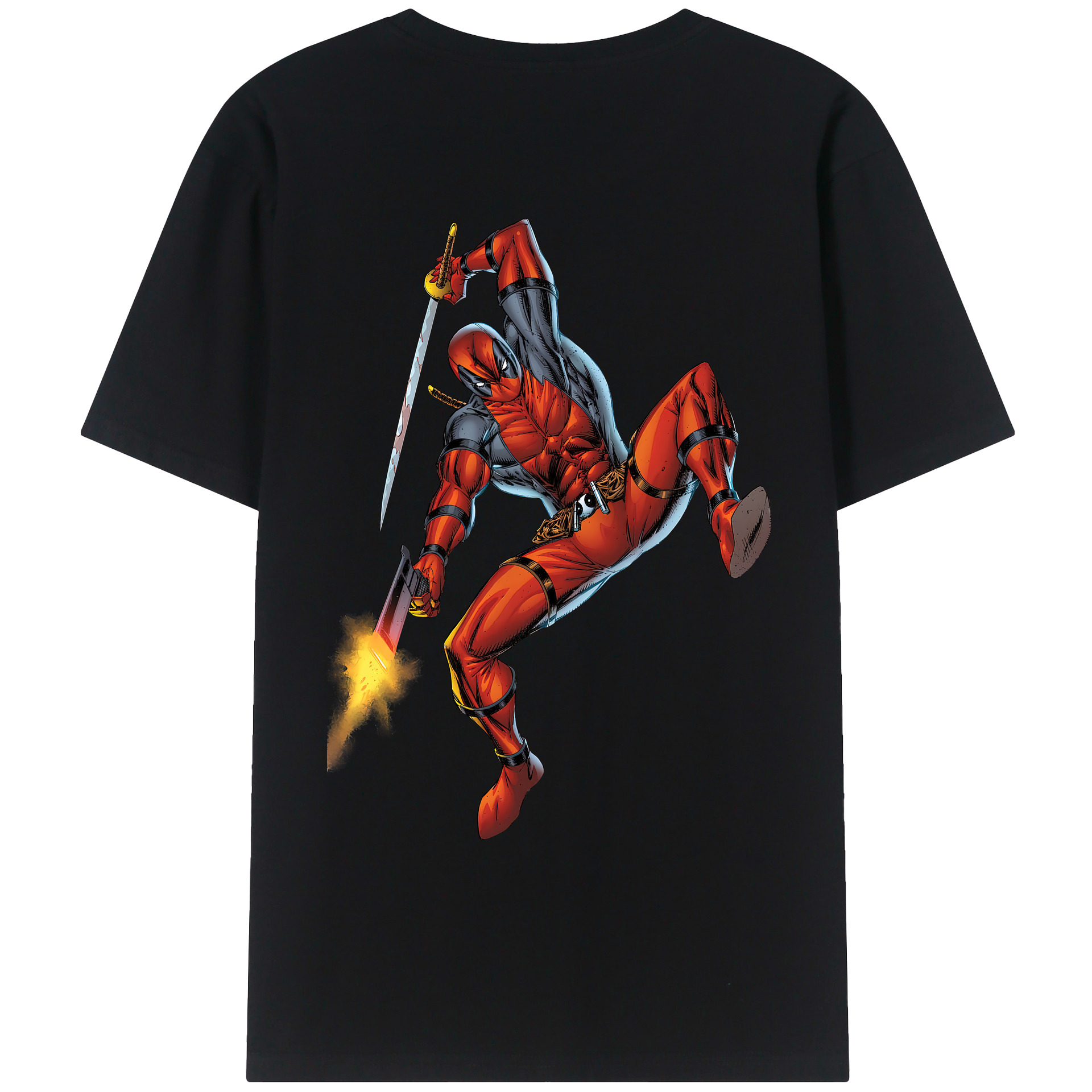 （画像用） Deadpool デッドプール 綿100％ メンズ半袖Tシャツ（バックプリント） 通気性