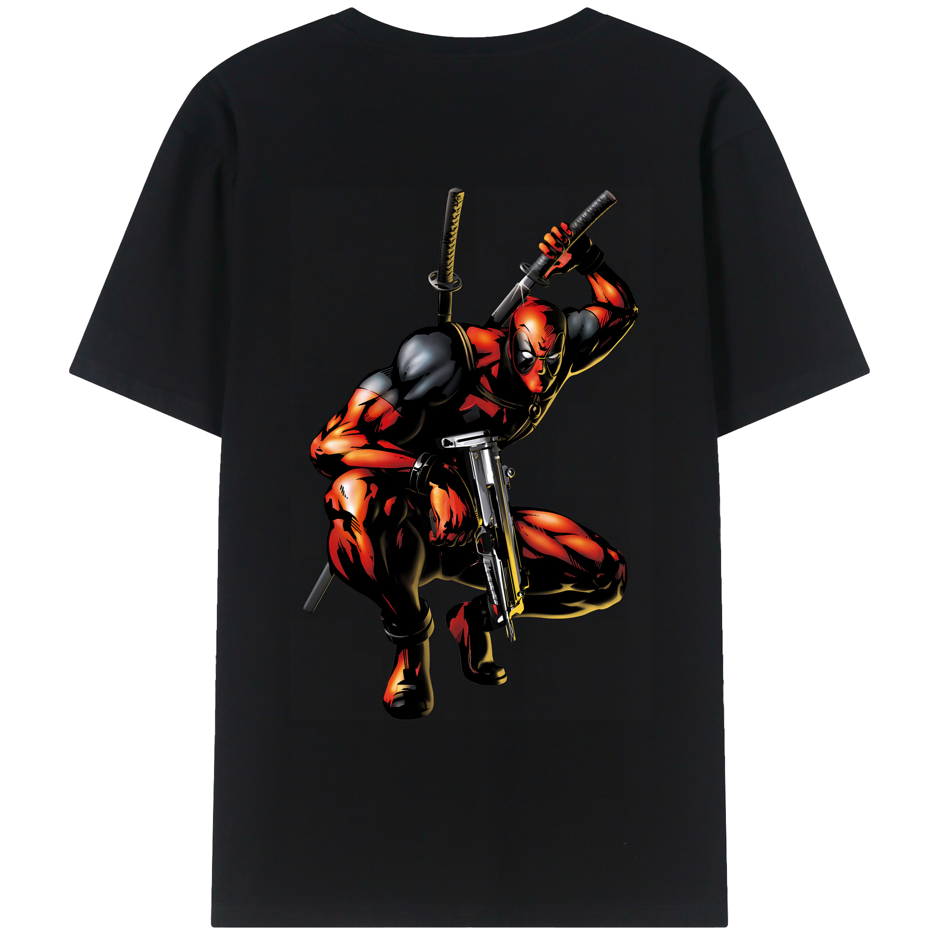 （画像用） Deadpool デッドプール 綿100％ メンズ半袖Tシャツ（バックプリント） 通気性