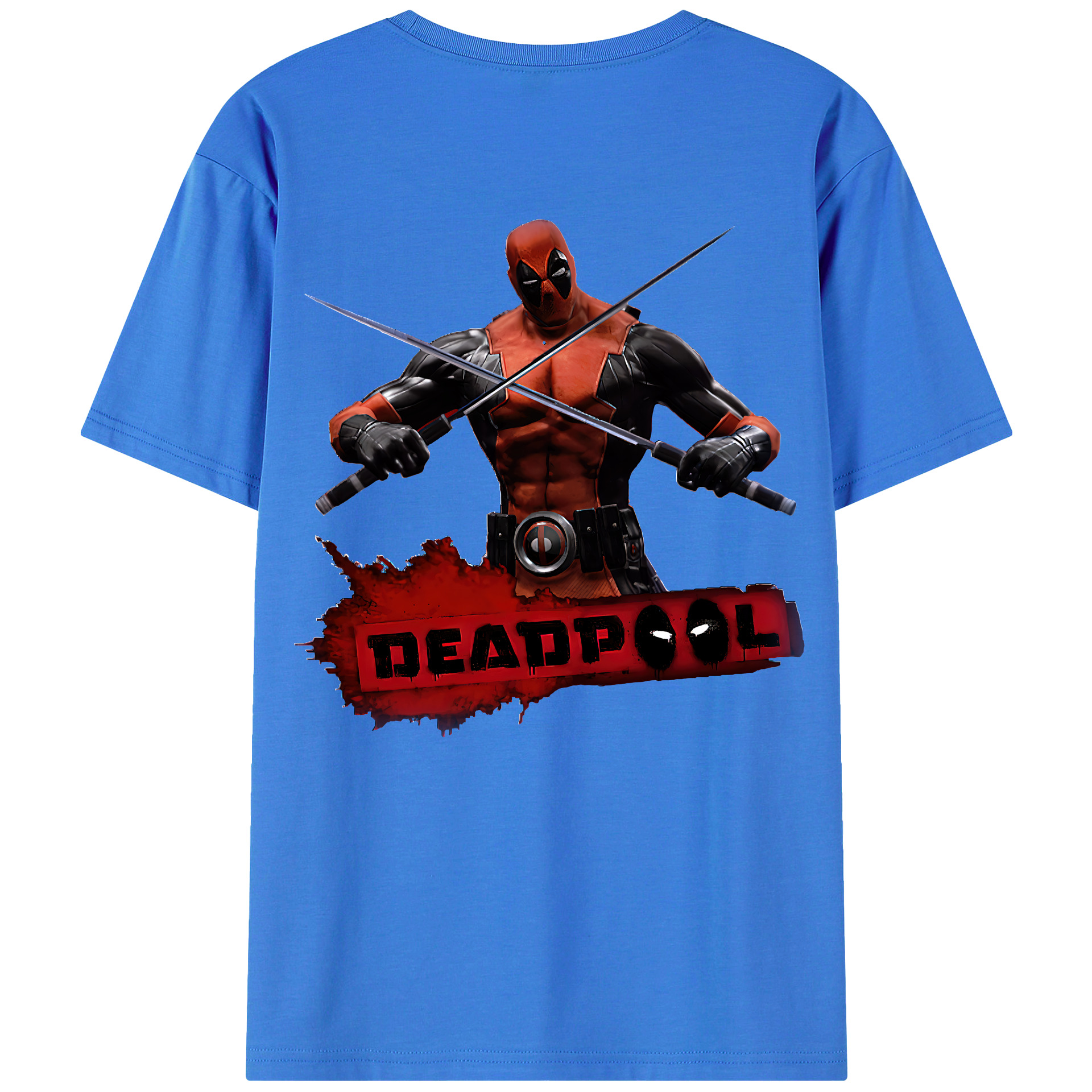 （画像用） Deadpool デッドプール 綿100％ メンズ半袖Tシャツ（バックプリント） 通気性