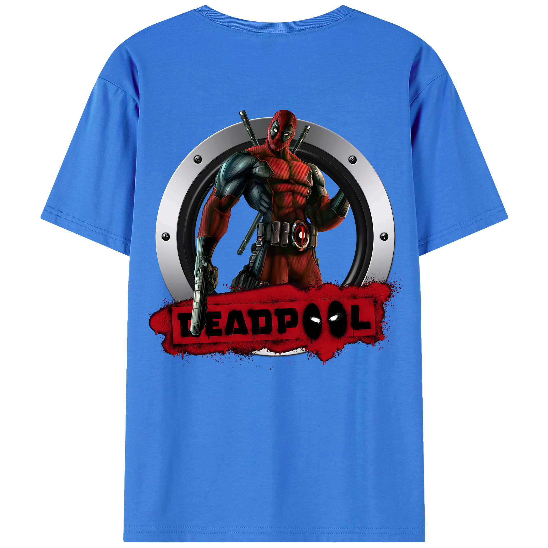 （画像用） Deadpool デッドプール 綿100％ メンズ半袖Tシャツ（バックプリント） 通気性