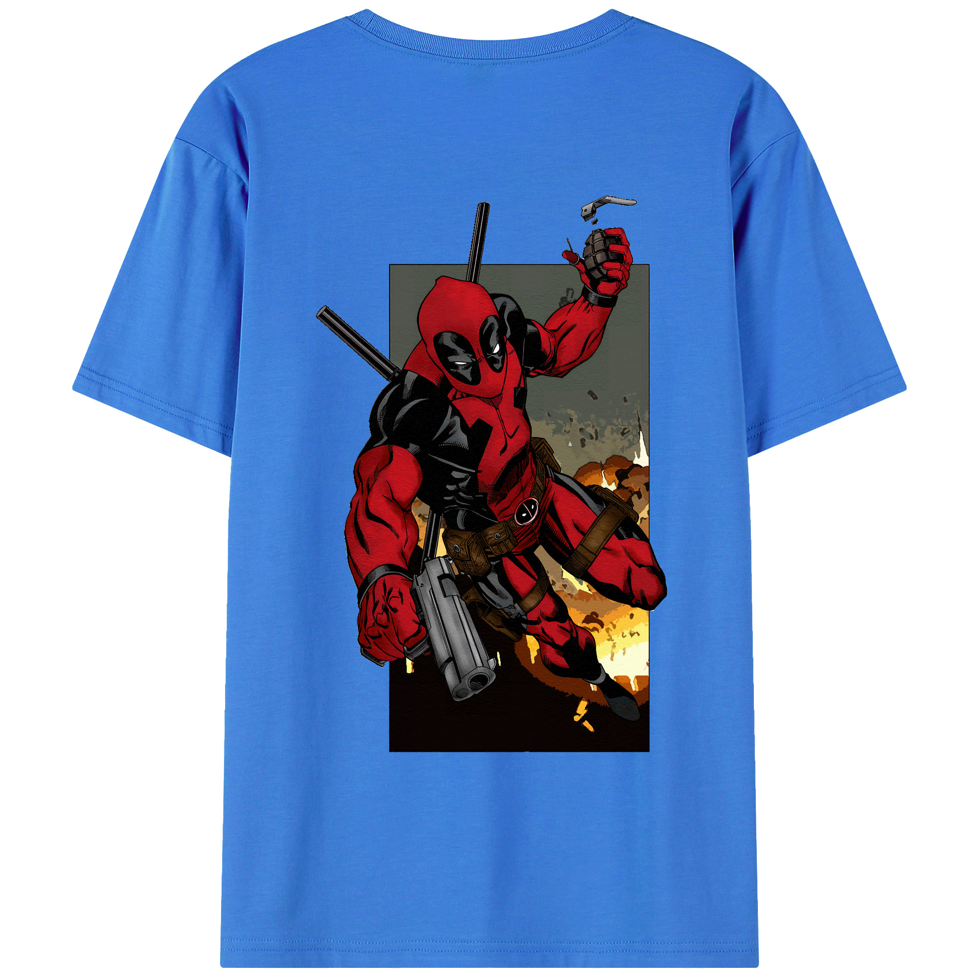 （画像用） Deadpool デッドプール 綿100％ メンズ半袖Tシャツ（バックプリント） 通気性