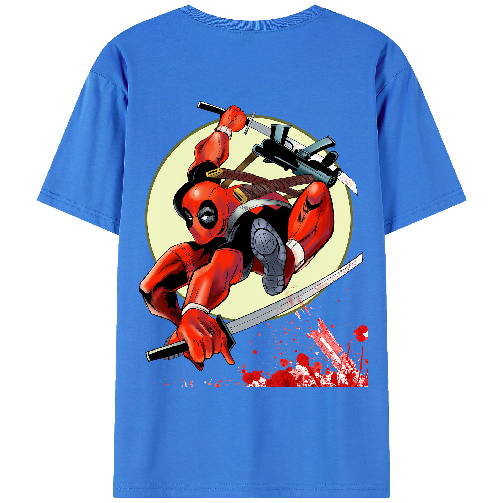 （画像用） Deadpool デッドプール 綿100％ メンズ半袖Tシャツ（バックプリント） 通気性