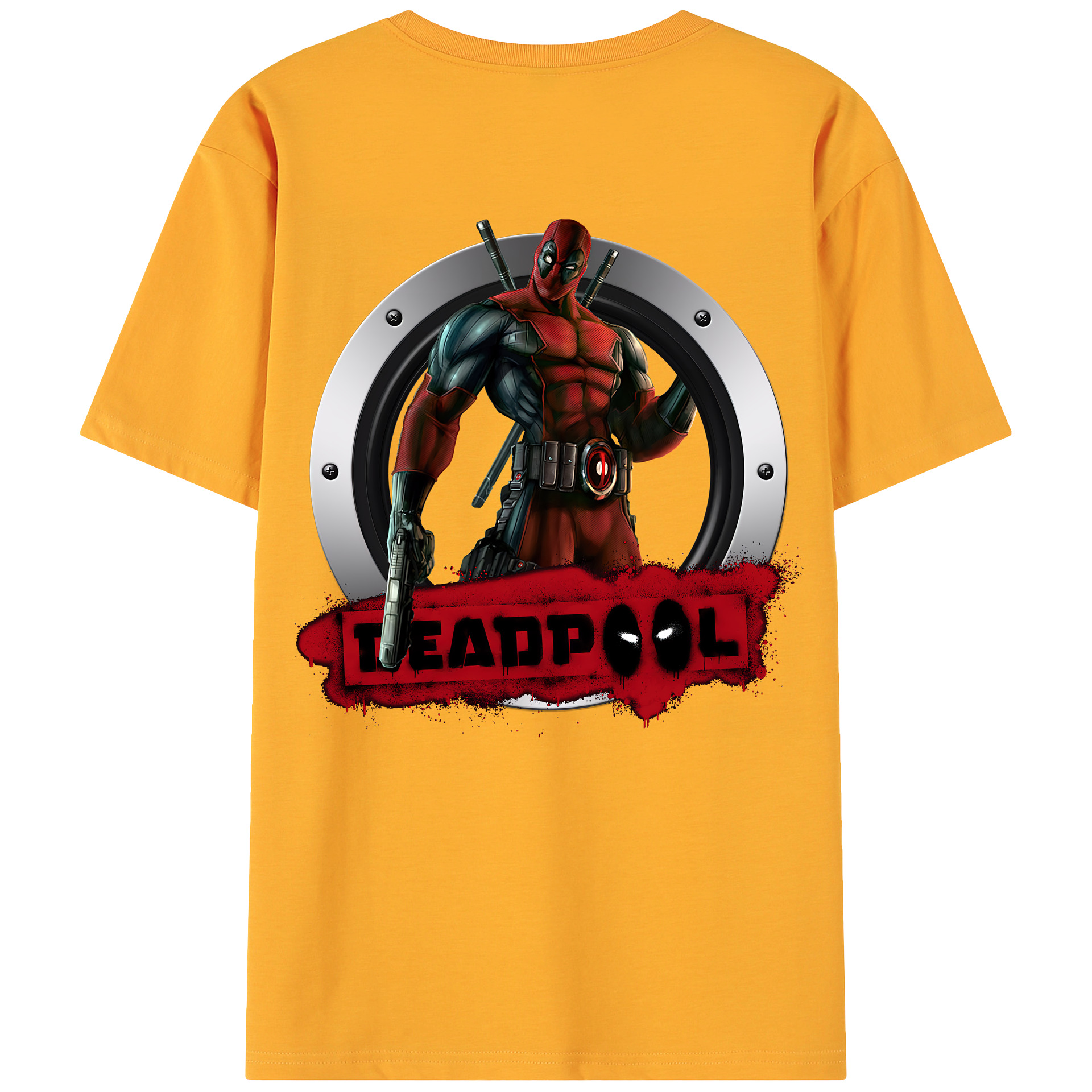（画像用） Deadpool デッドプール 綿100％ メンズ半袖Tシャツ（バックプリント） 通気性