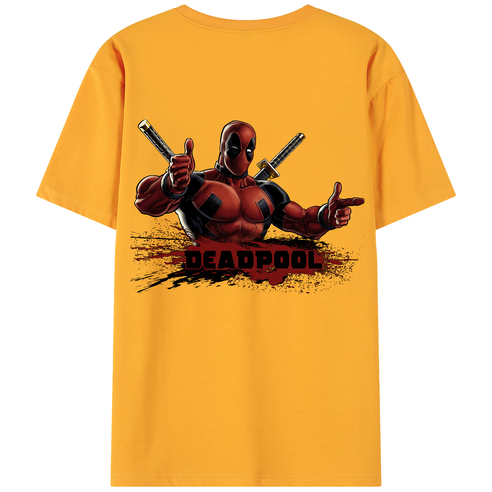 （画像用） Deadpool デッドプール 綿100％ メンズ半袖Tシャツ（バックプリント） 通気性