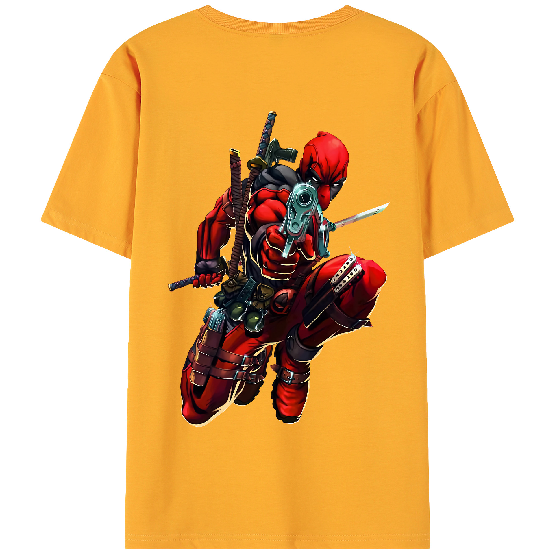 （画像用） Deadpool デッドプール 綿100％ メンズ半袖Tシャツ（バックプリント） 通気性