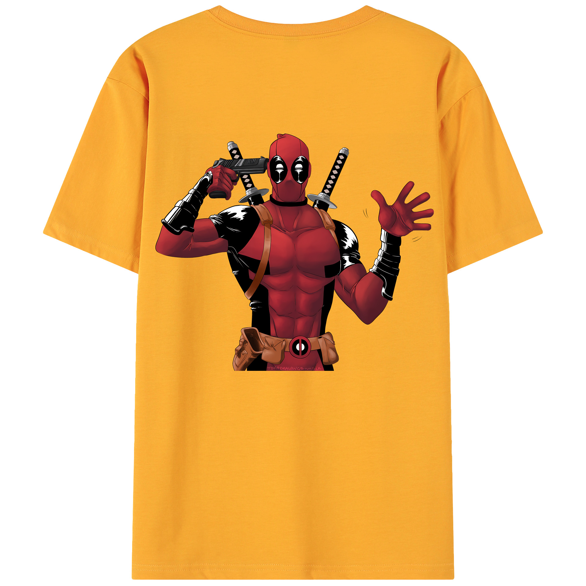 （画像用） Deadpool デッドプール 綿100％ メンズ半袖Tシャツ（バックプリント） 通気性