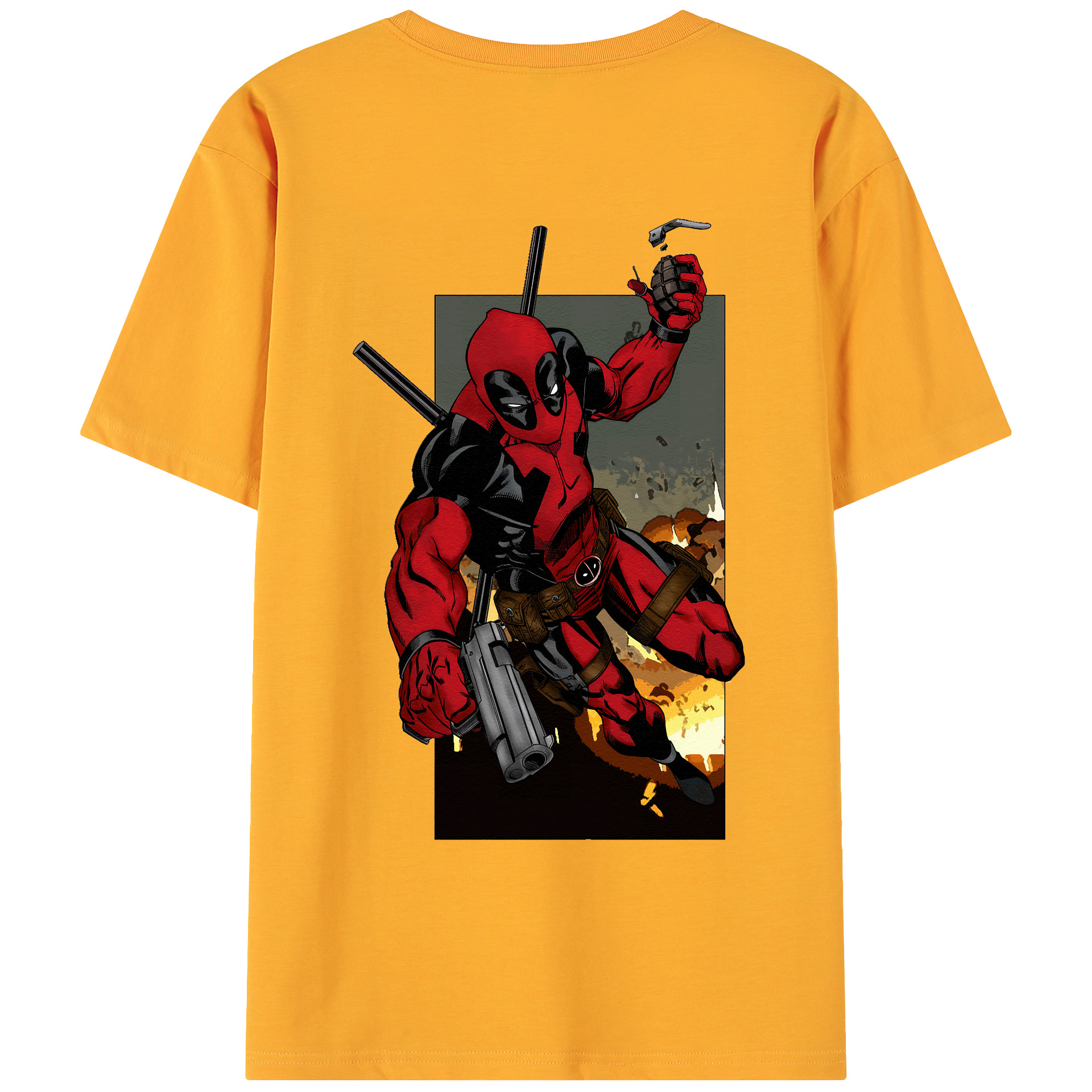 （画像用） Deadpool デッドプール 綿100％ メンズ半袖Tシャツ（バックプリント） 通気性