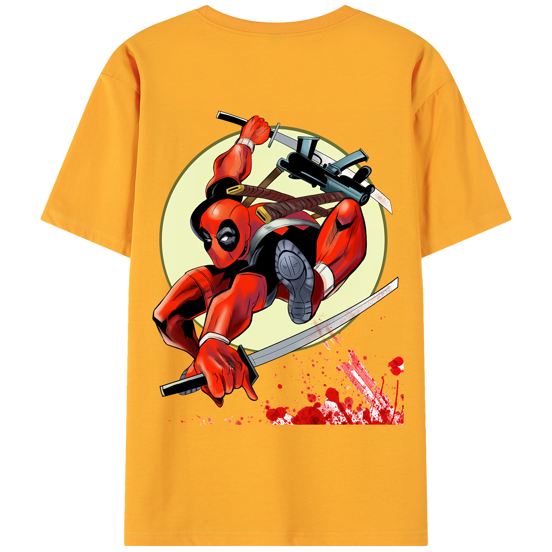 （画像用） Deadpool デッドプール 綿100％ メンズ半袖Tシャツ（バックプリント） 通気性