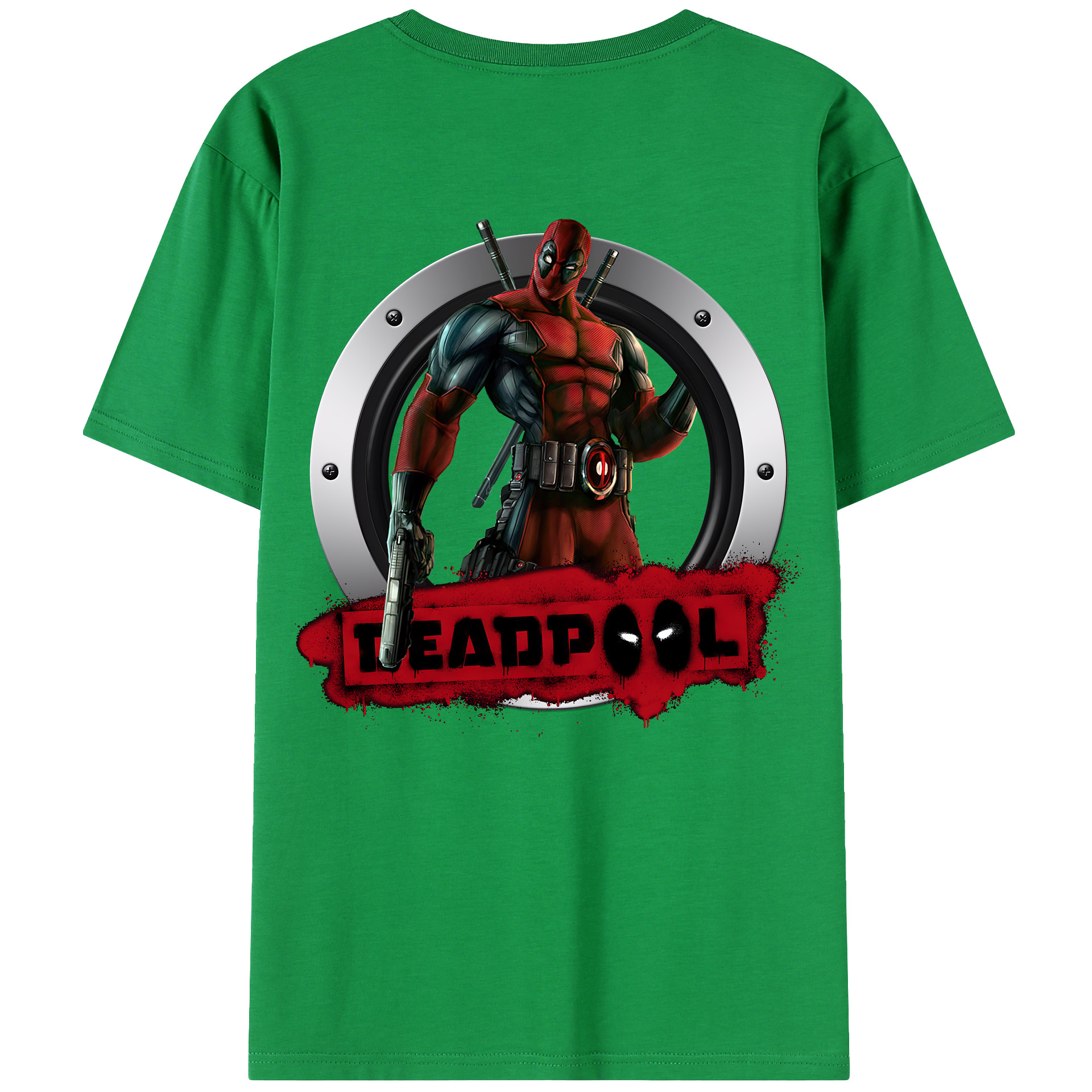 （画像用） Deadpool デッドプール 綿100％ メンズ半袖Tシャツ（バックプリント） 通気性